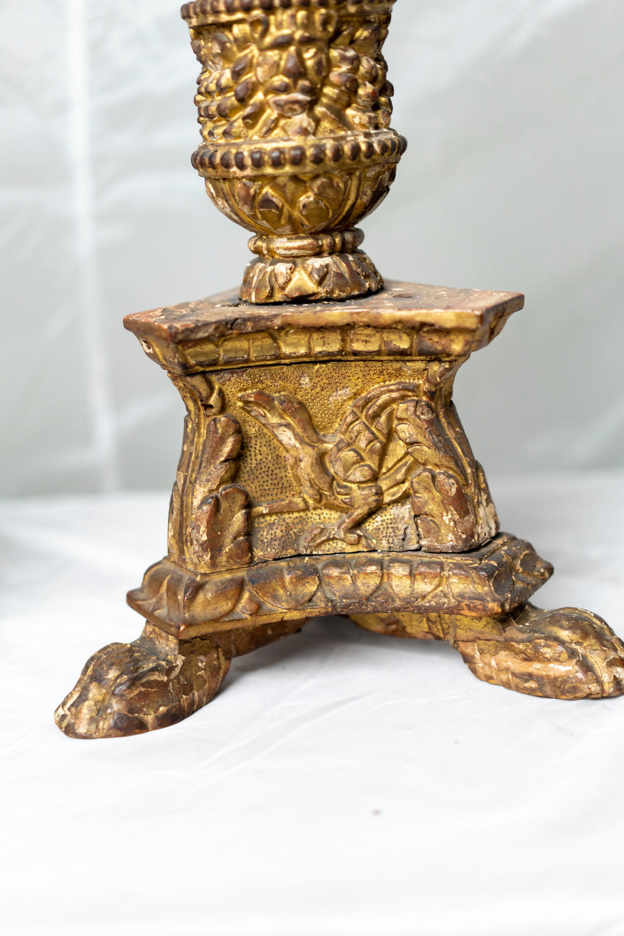 Rare Pair of Louis XIV Period Gilt Wood Carved CandleSticks 1