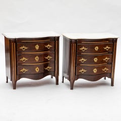 Rare Pair of Louis XVI Commodes in Mahogany with Carrara Marble Tops, Altona