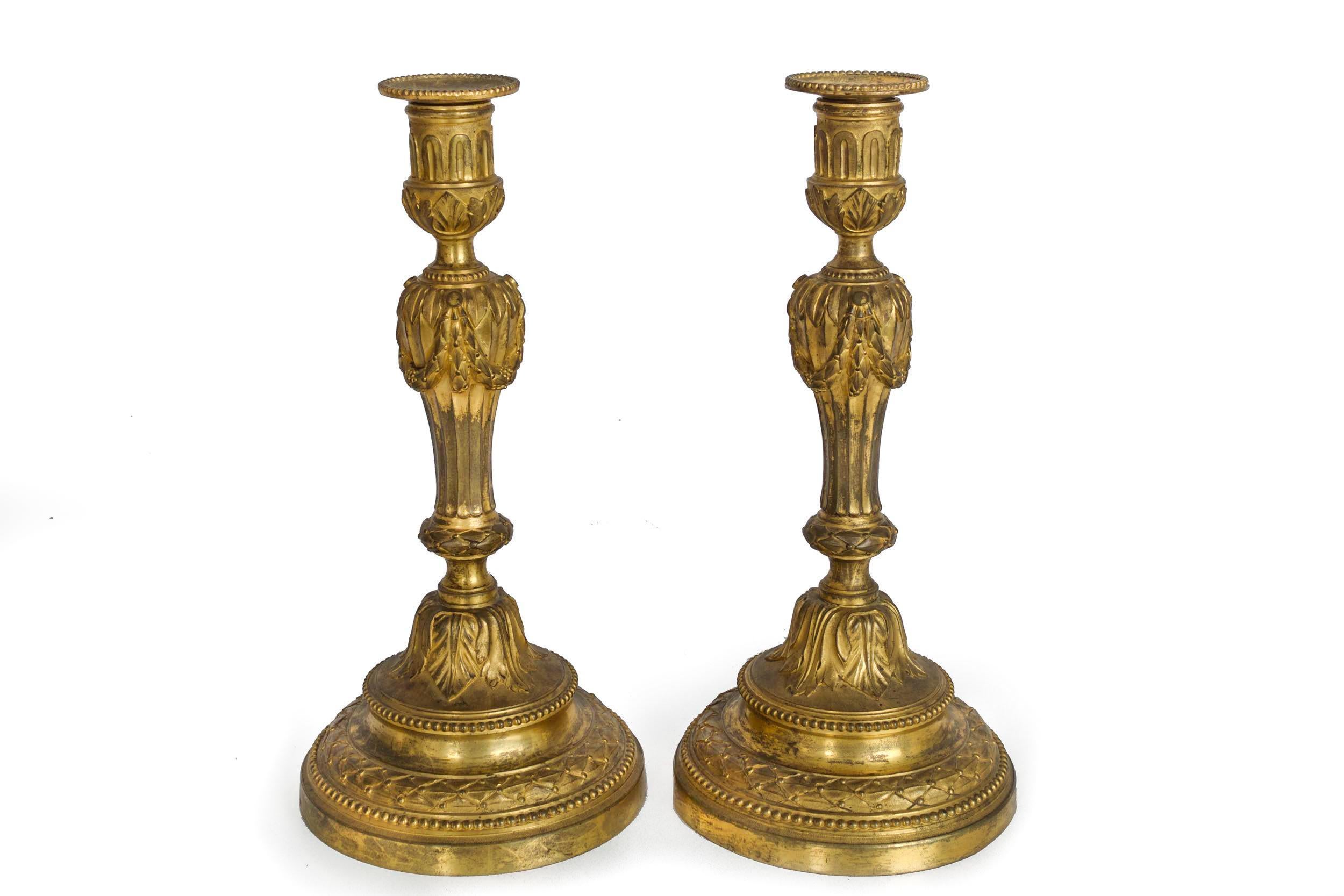 Rare Pair of Louis XVI Period Ormolu Candlesticks, France, circa 1770 In Good Condition For Sale In Shippensburg, PA