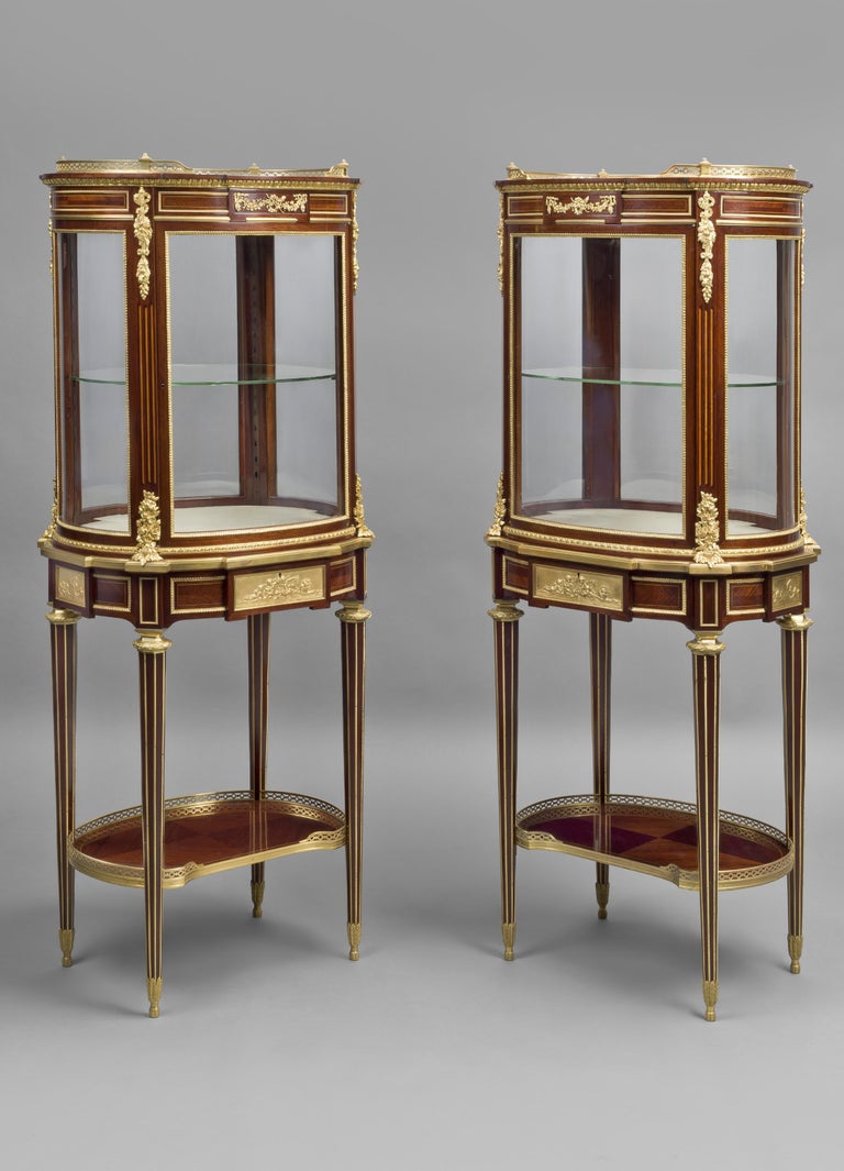 A rare and important pair of Louis XVI style gilt bronze-mounted vitrines de Milieu by Paul Sormani.

Signed to the locks ‘P. SORMANI, PARIS, 10 rue Charlot’.

French, circa 1870.

Of oval shape, this very rare and elegant pair of centre
