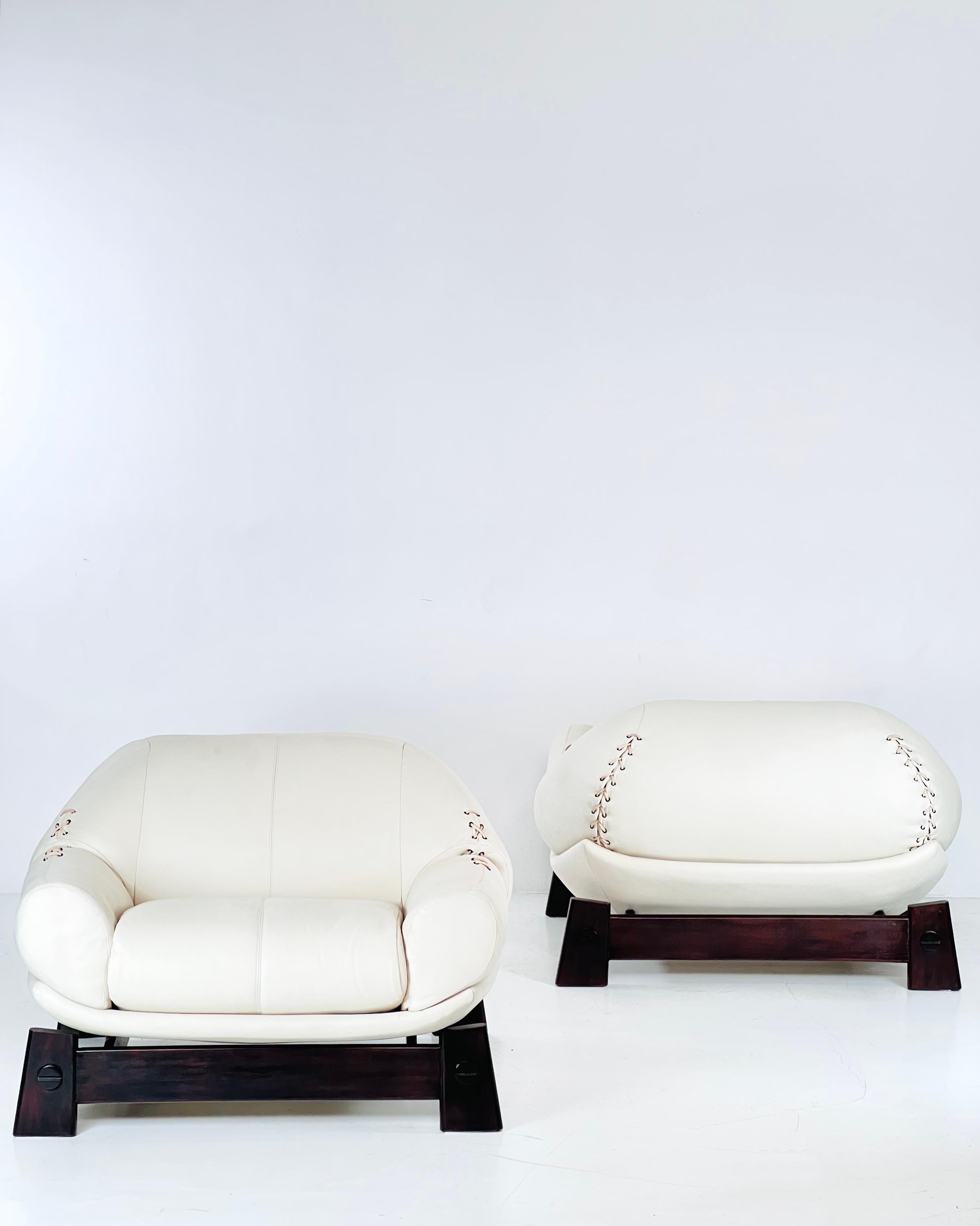 Mid-Century Modern Rare Pair of Lounge Chair 'Móveis Cimo' Brazilian Caviuna Leather For Sale