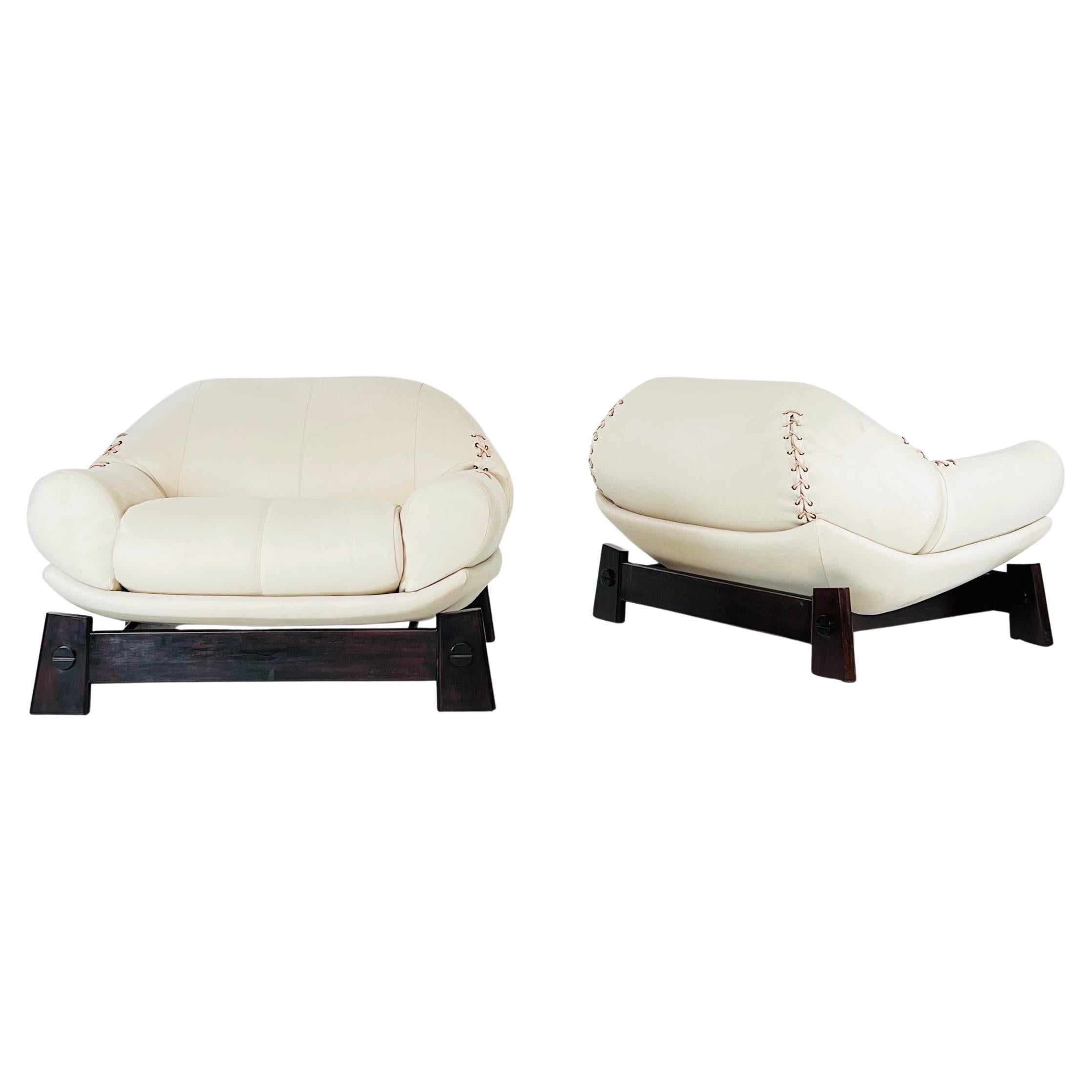 Rare Pair of Lounge Chair 'Móveis Cimo' Brazilian Caviuna Leather