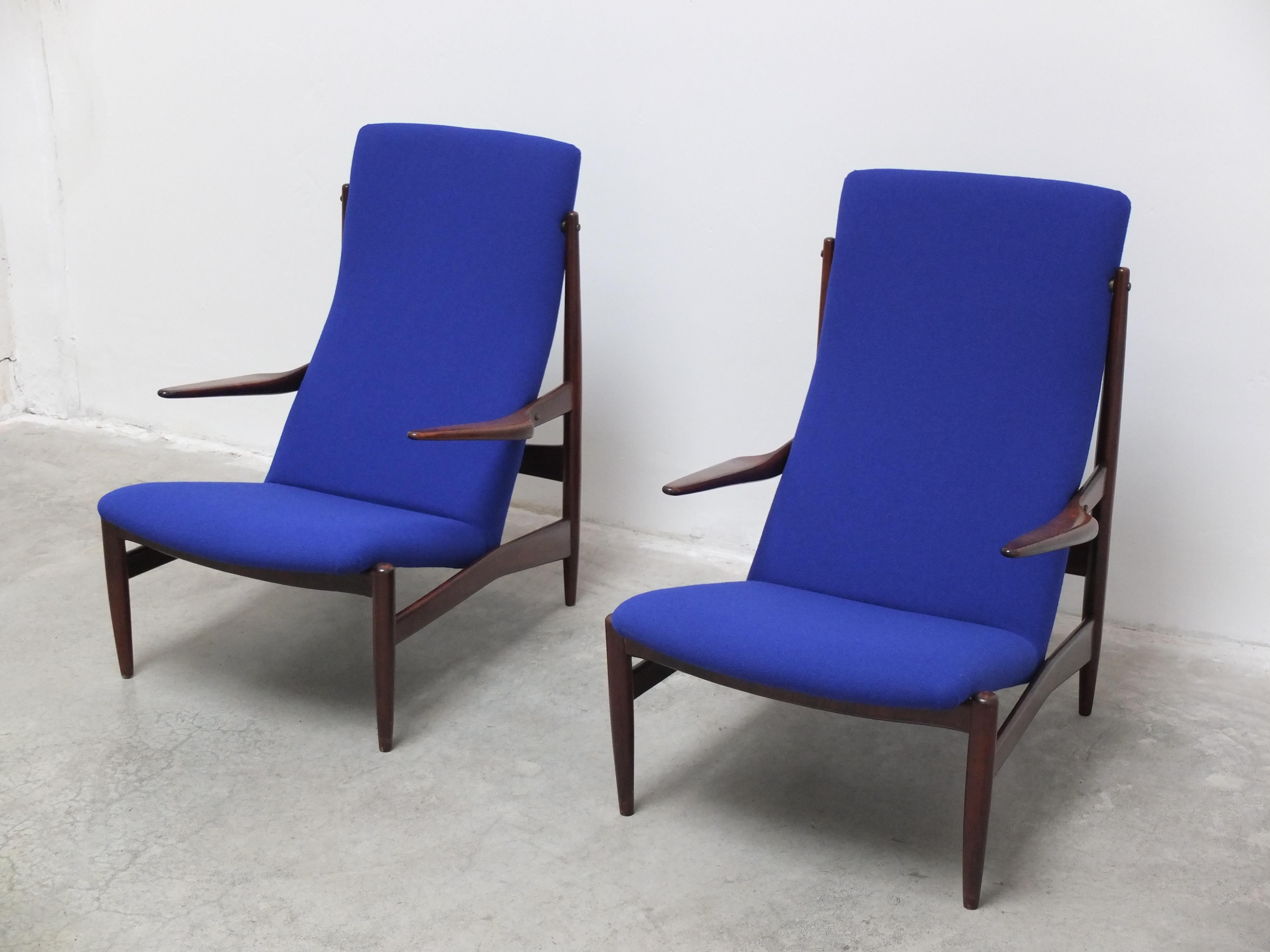 Rare Pair of Lounge Chairs by Alfred Hendrickx for Belform, 1950s For Sale 1