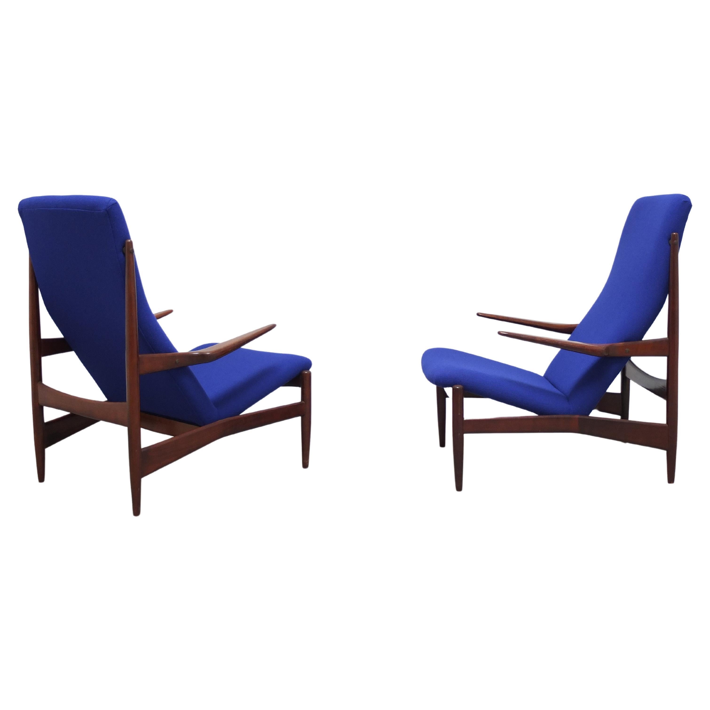 Rare Pair of Lounge Chairs by Alfred Hendrickx for Belform, 1950s For Sale