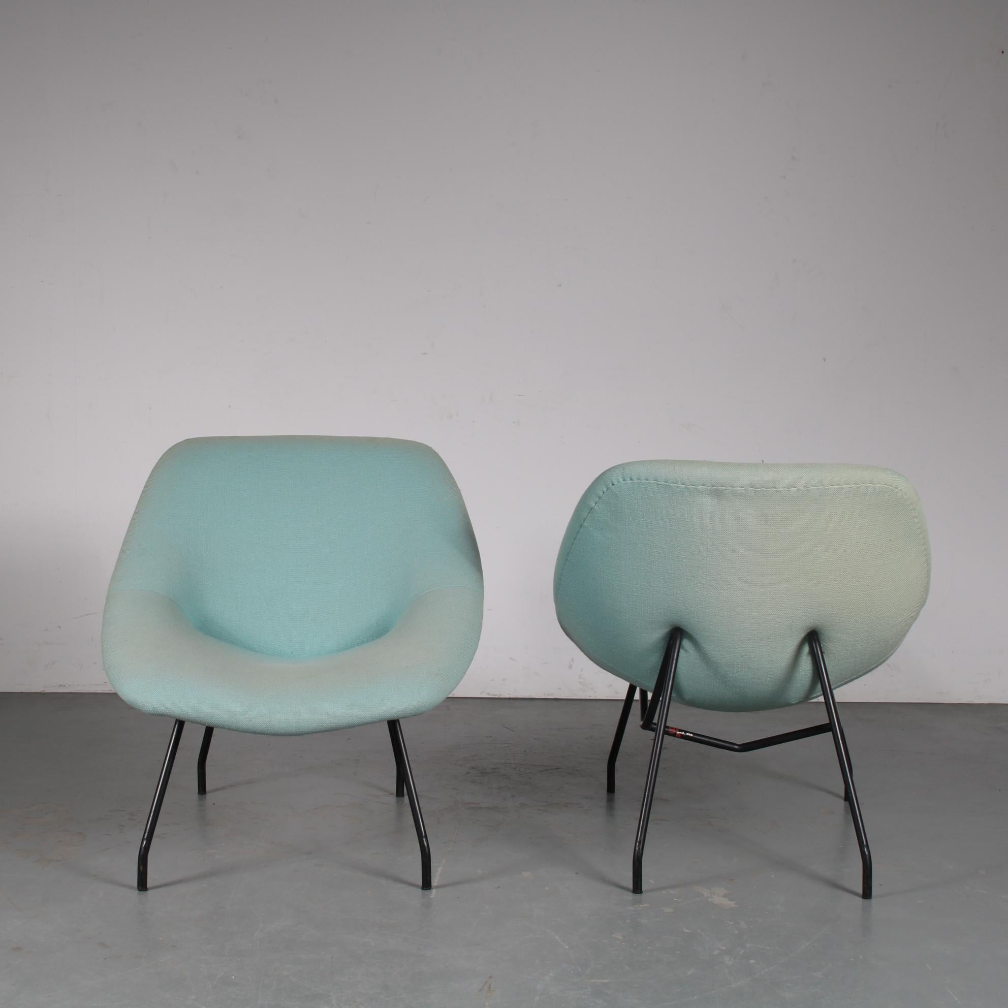 Metal Rare Pair of Lounge Chairs by GAR, France, 1950