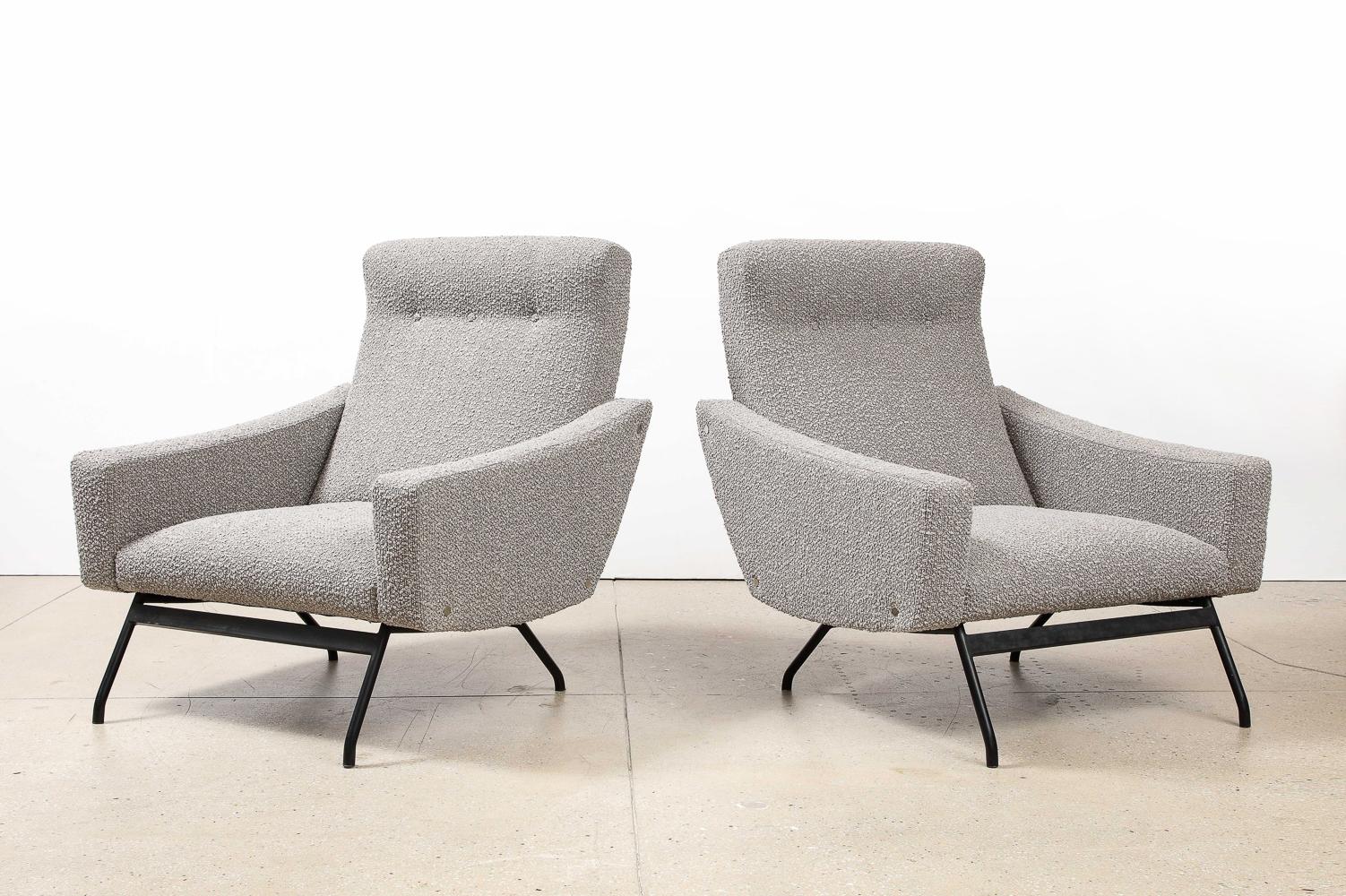 Hand-Crafted Rare Pair of Lounge Chairs by Joseph Andre Motte For Sale