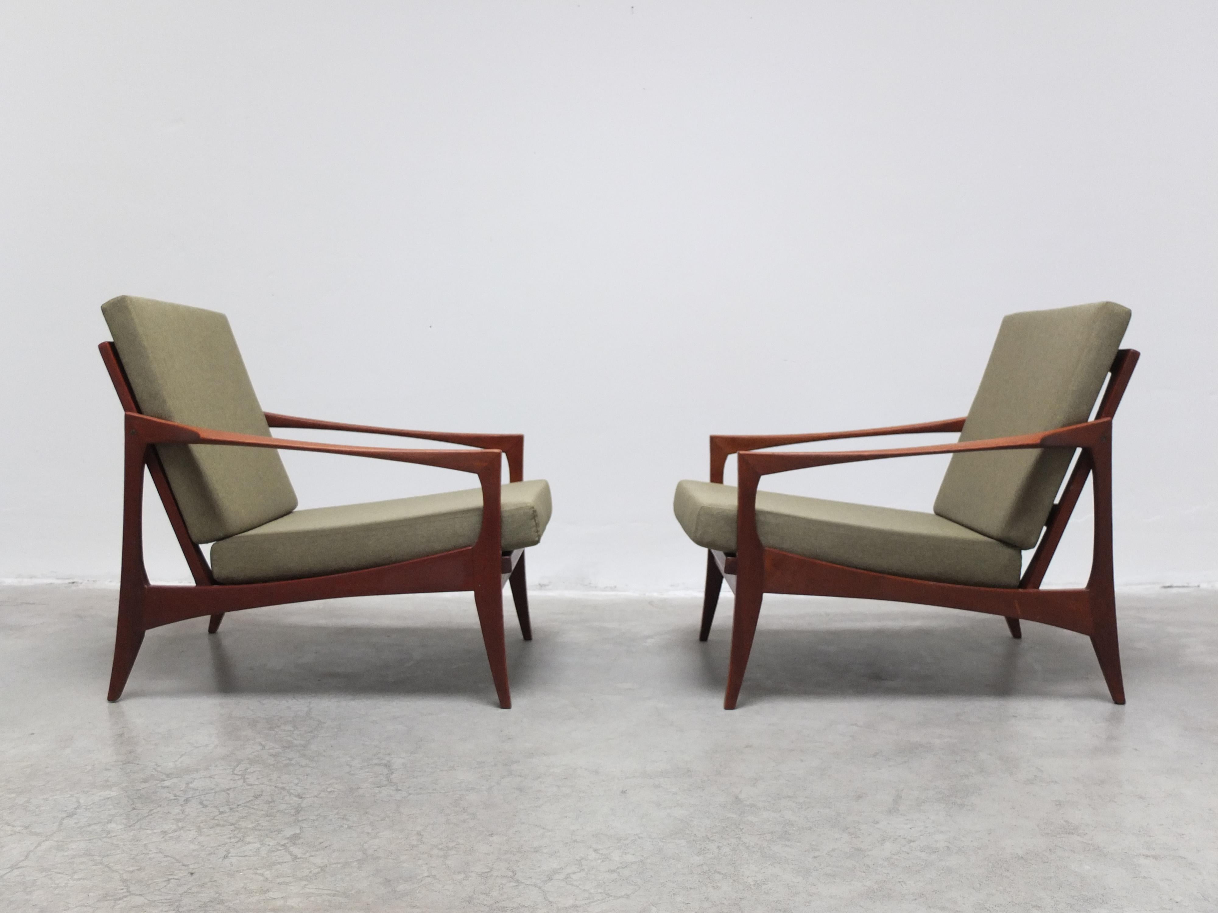 Tissu Rare paire de chaises longues de Knoll Antimott, années 1950