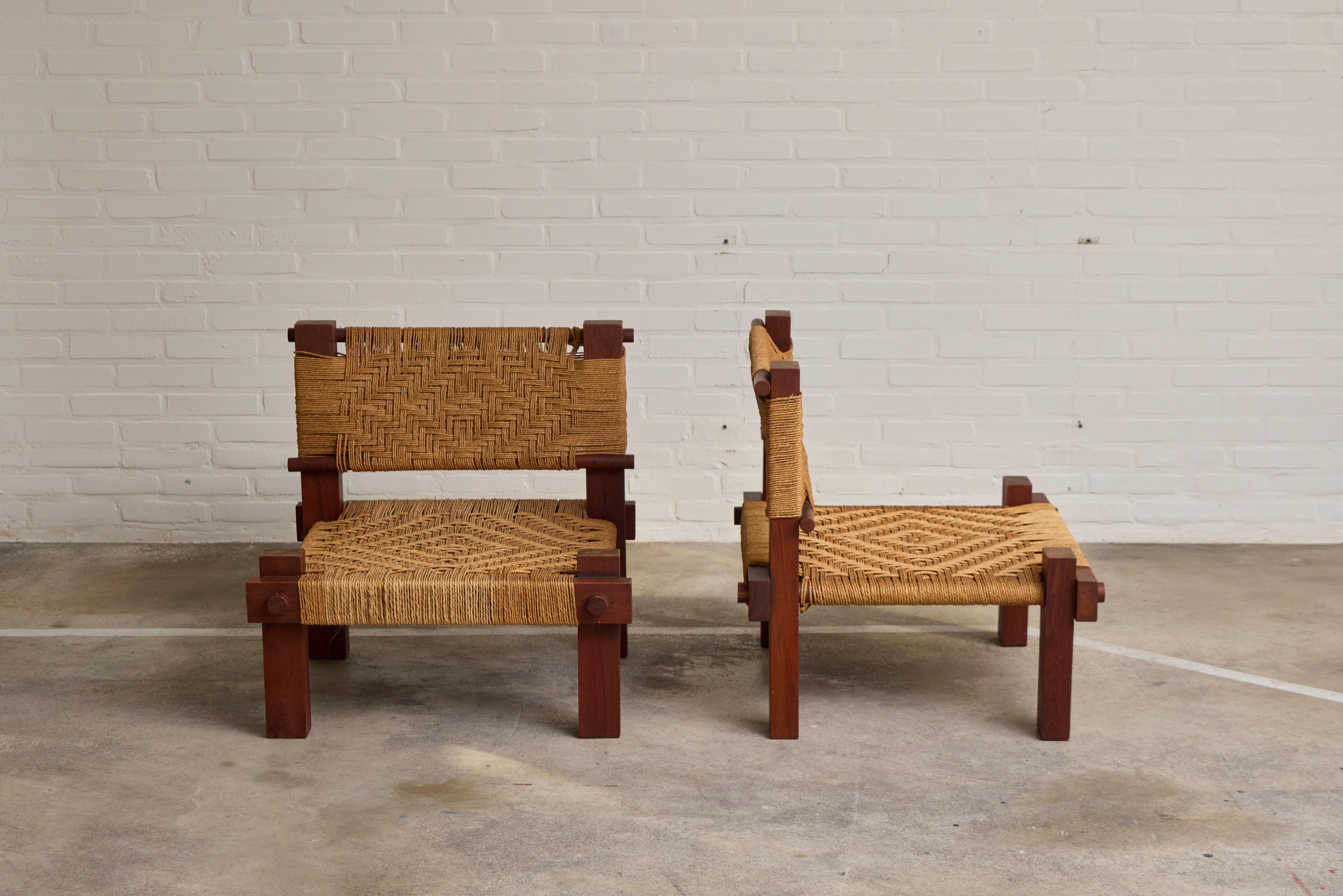 Seltenes Paar Loungesessel von Mini Boga für Taaru, Indien um 1960 im Zustand „Gut“ im Angebot in Sittard, LI
