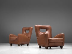 Rare Pair of Lounge Chairs in Leather by Giovanni Gariboldi