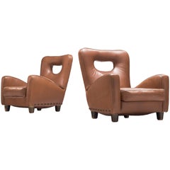 Rare Pair of Lounge Chairs in Leather by Giovanni Gariboldi