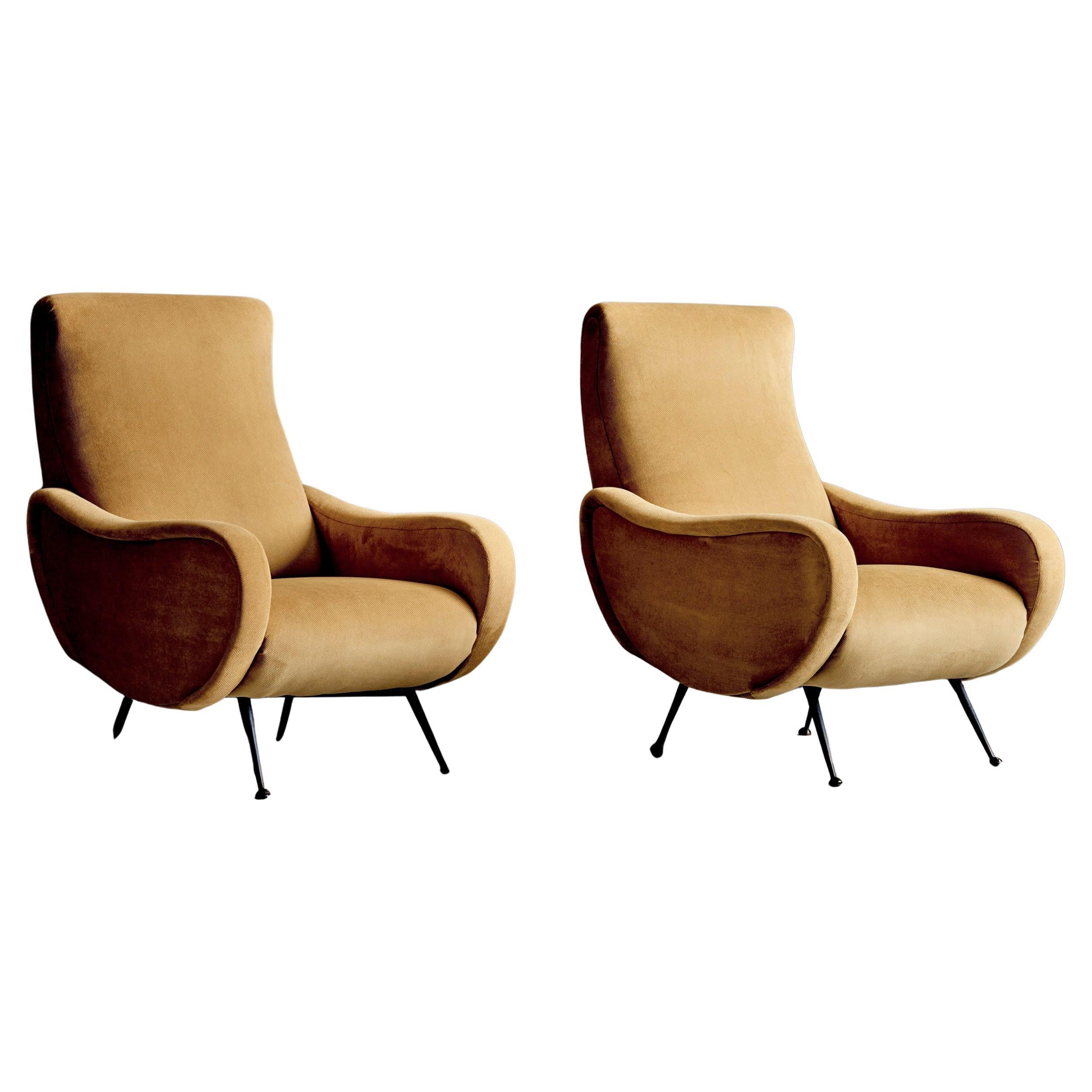 Rare Pair of Lounge Chairs in the manner of Gastone Rinaldi en venta