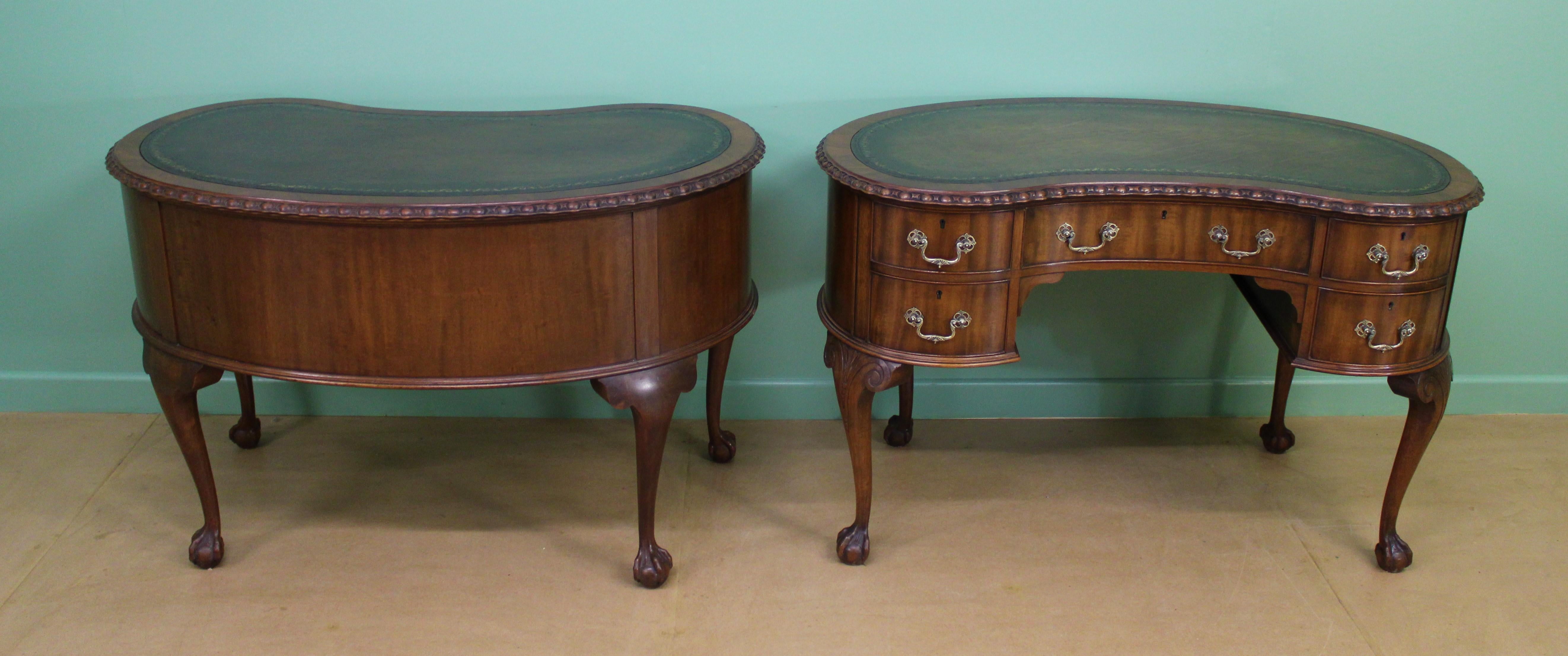Chippendale Rare Pair of Mahogany Kidney Shaped Writing Desks by Waring and Gillow For Sale