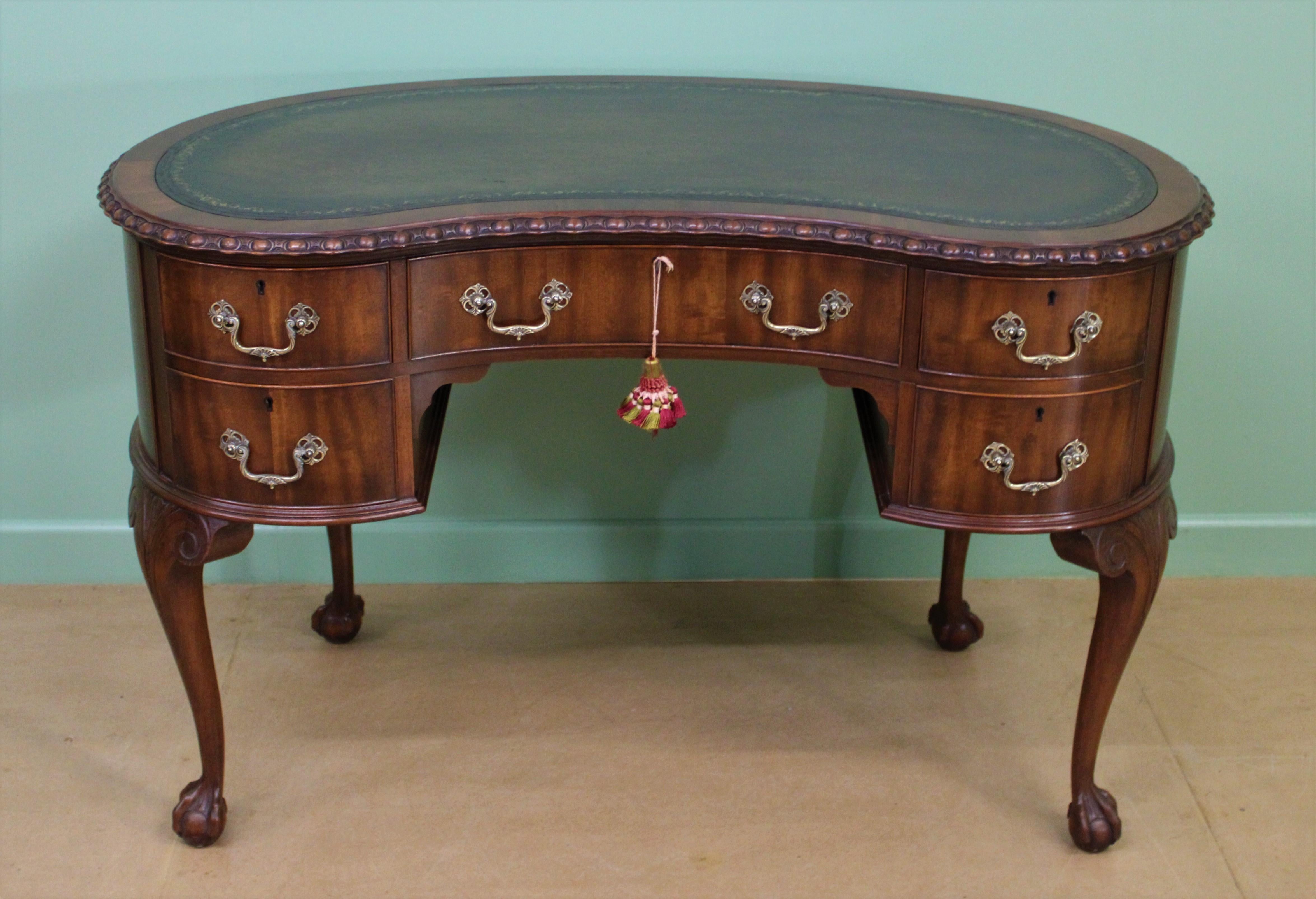 20th Century Rare Pair of Mahogany Kidney Shaped Writing Desks by Waring and Gillow For Sale
