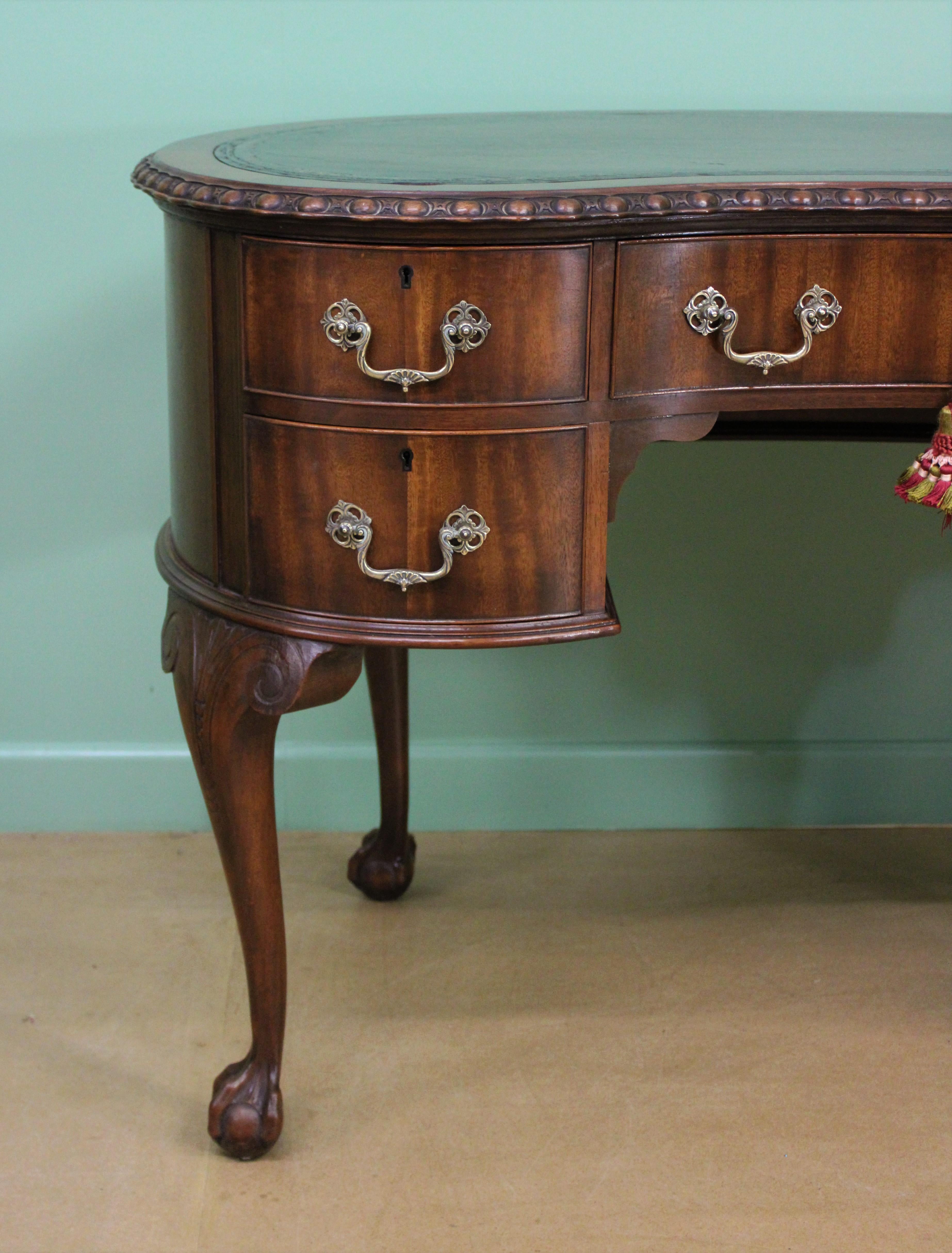 Rare Pair of Mahogany Kidney Shaped Writing Desks by Waring and Gillow For Sale 1