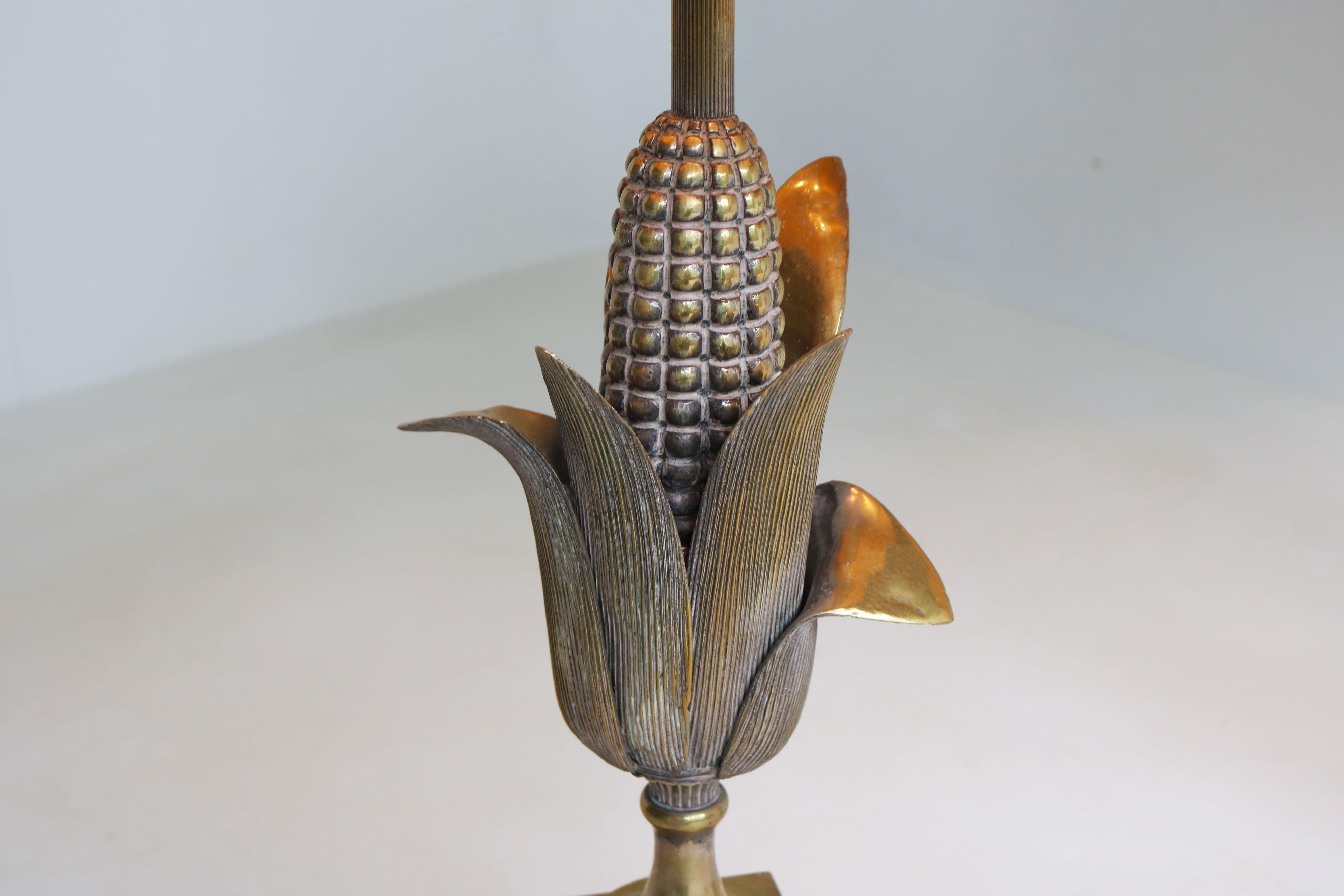 Seltenes Paar von Maison Charles ''Corn'' Tischlampen 1950 Frankreich Regency Bronze (Mitte des 20. Jahrhunderts) im Angebot