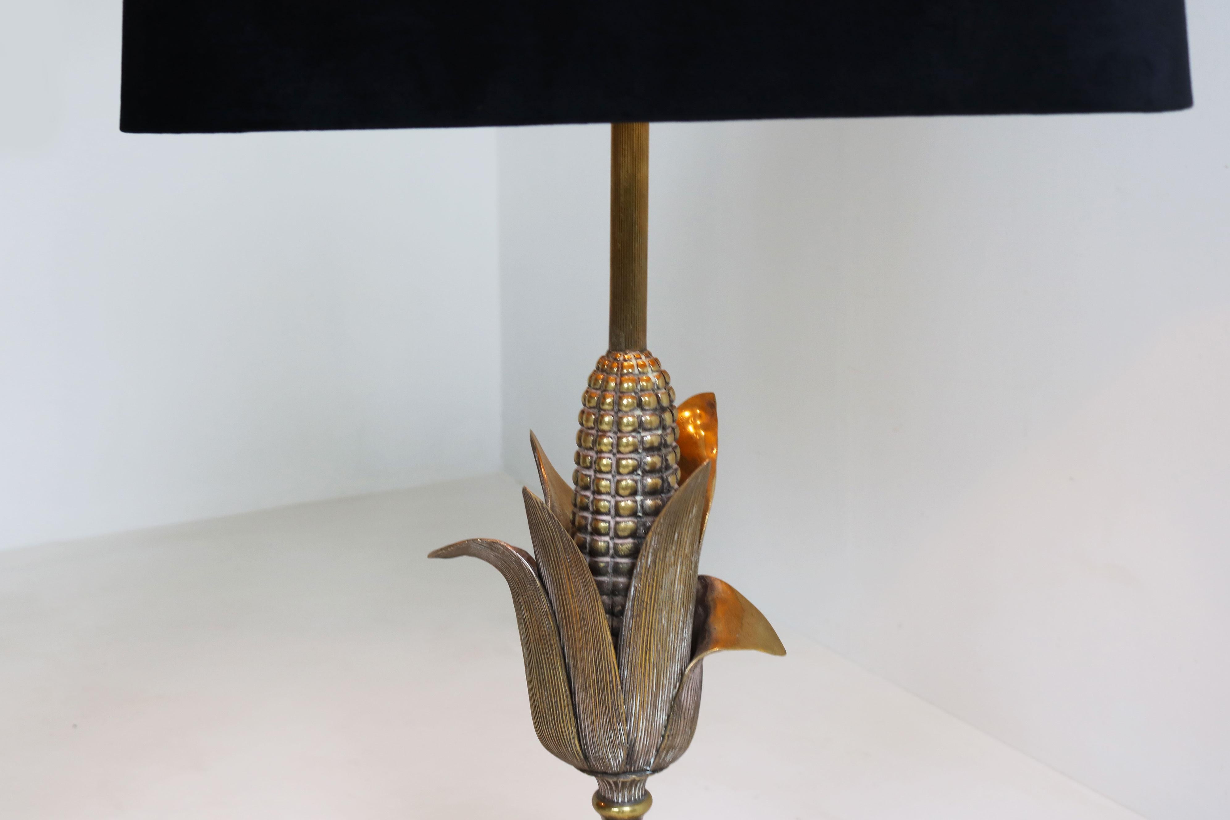 Seltenes Paar von Maison Charles ''Corn'' Tischlampen 1950 Frankreich Regency Bronze im Angebot 1