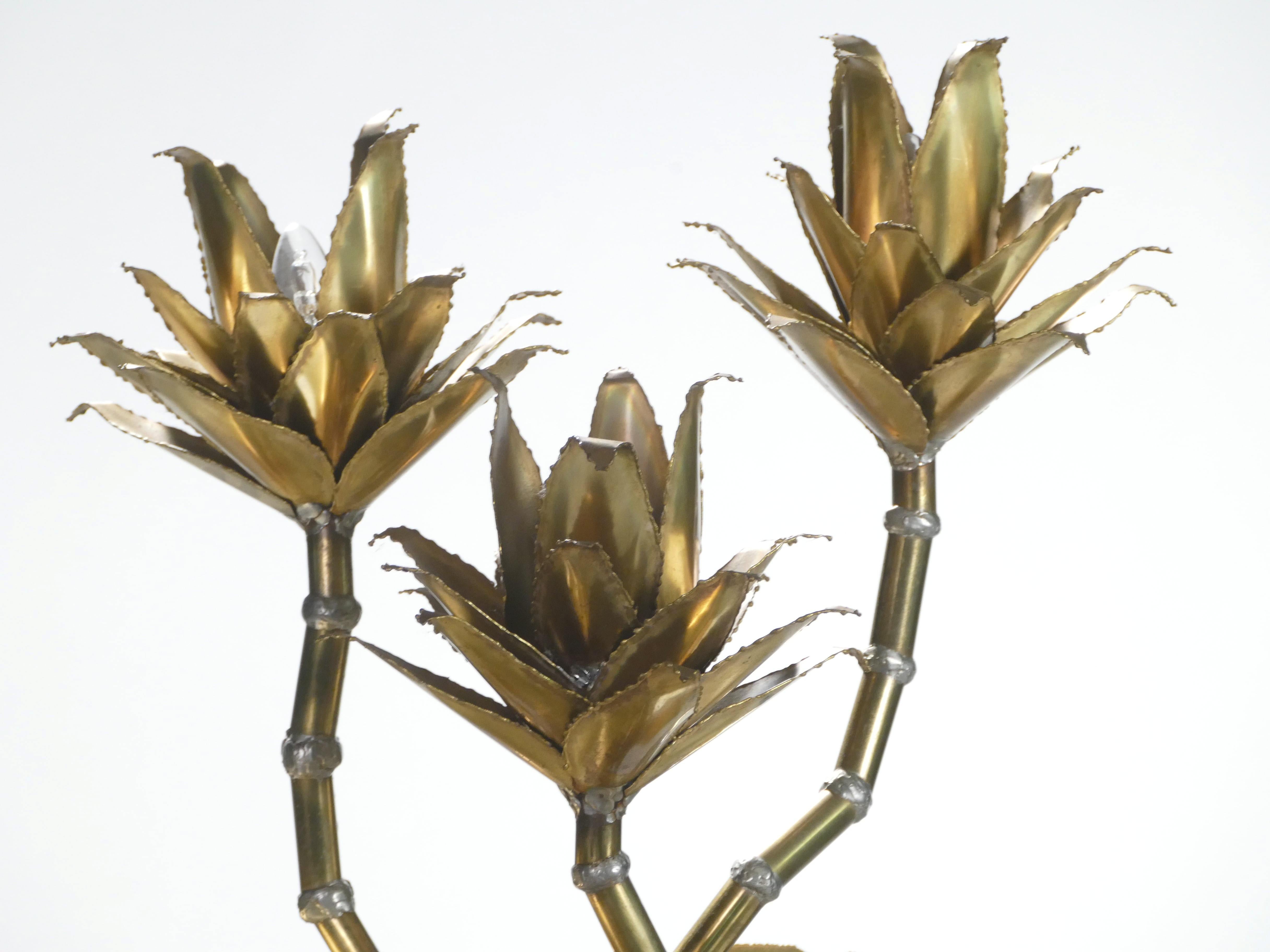 Rare Pair of Maison Jansen Brass Flower Lamps, 1970s 2