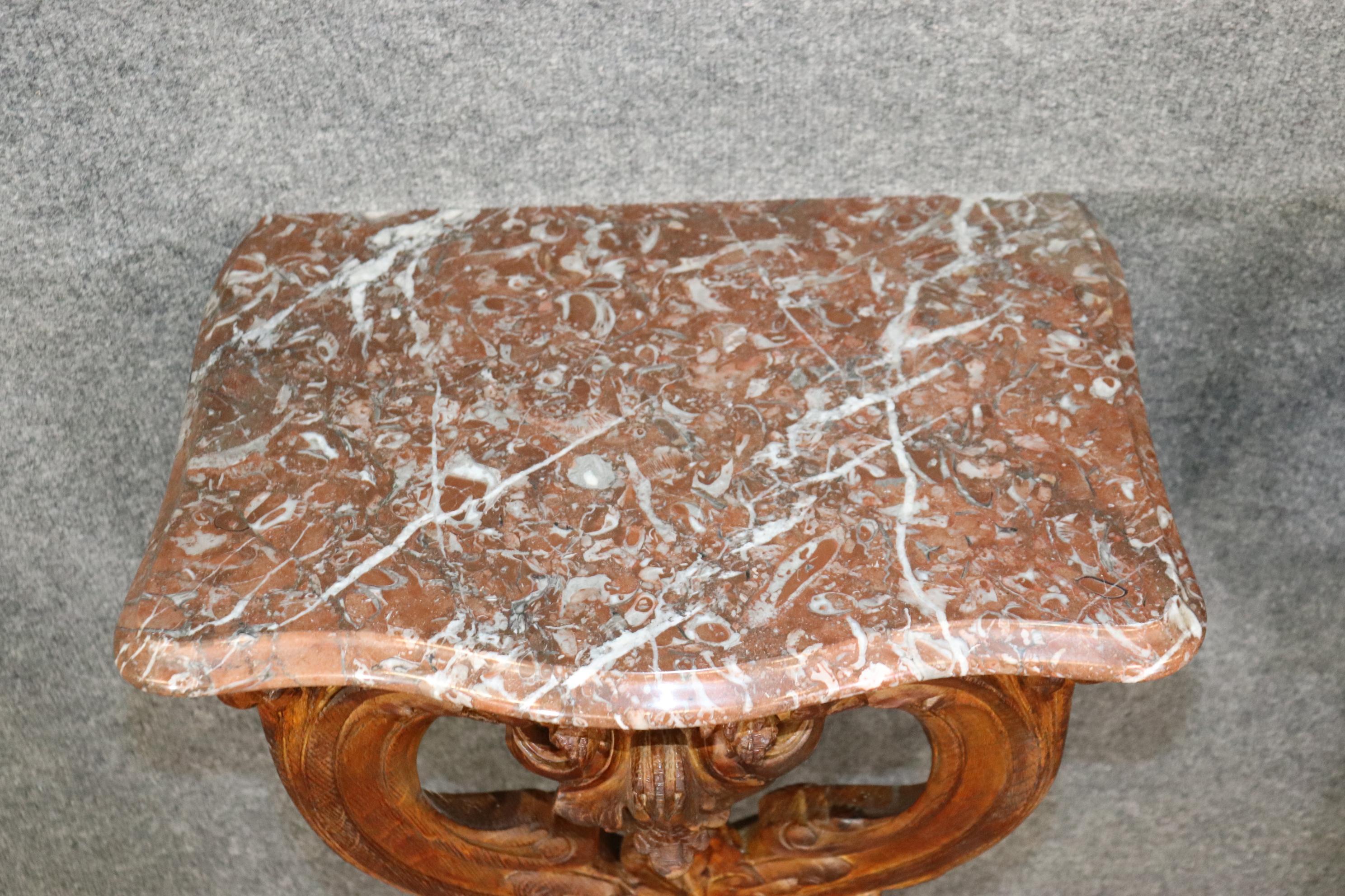 Rare Pair of Maison Jansen Louis XV Style Marble Top Wall Hanging Consoles In Good Condition For Sale In Swedesboro, NJ