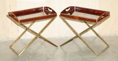 RARE PAIR OF MAISON MERCIER CiRCA 1970 FRENCH TRAY TABLES IN FAUX TORTOISE SHELL