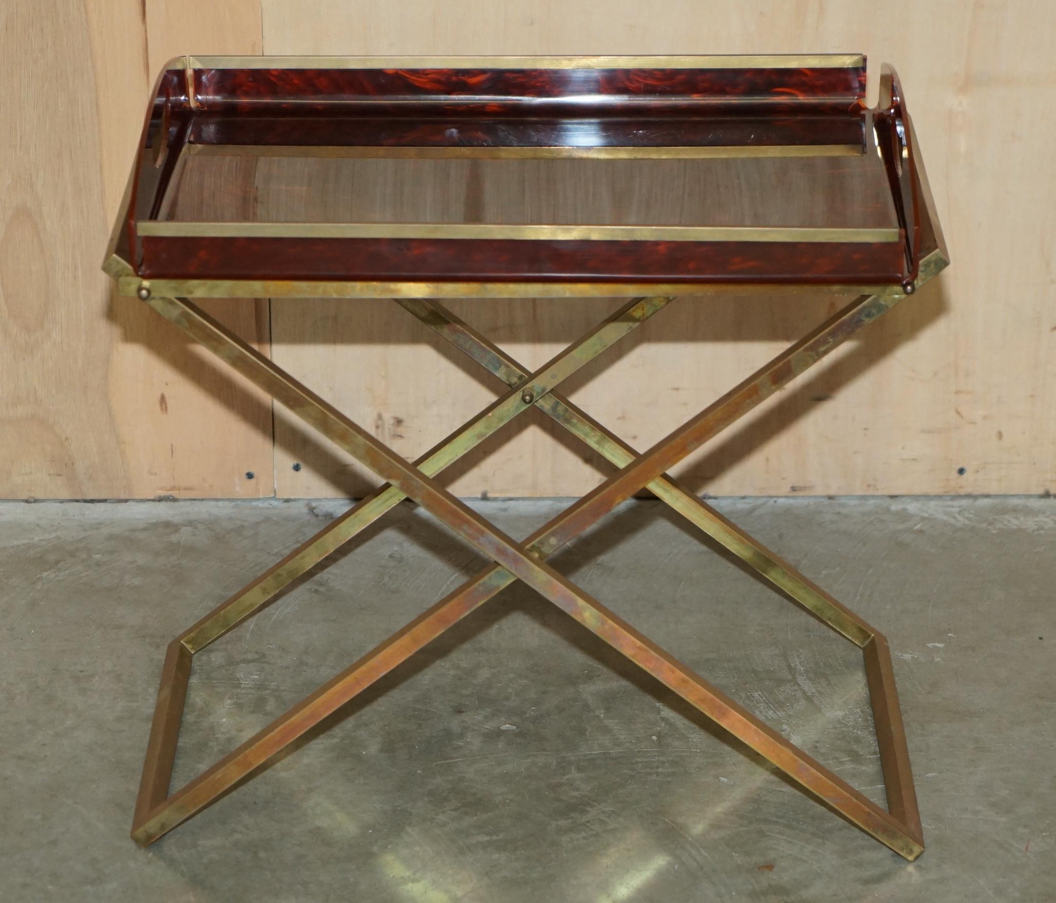 French RARE PAIR OF MAISON MERCIER CiRCA 1970 FRENCH TRAY TABLES IN FAUX TORTOISE SHELL
