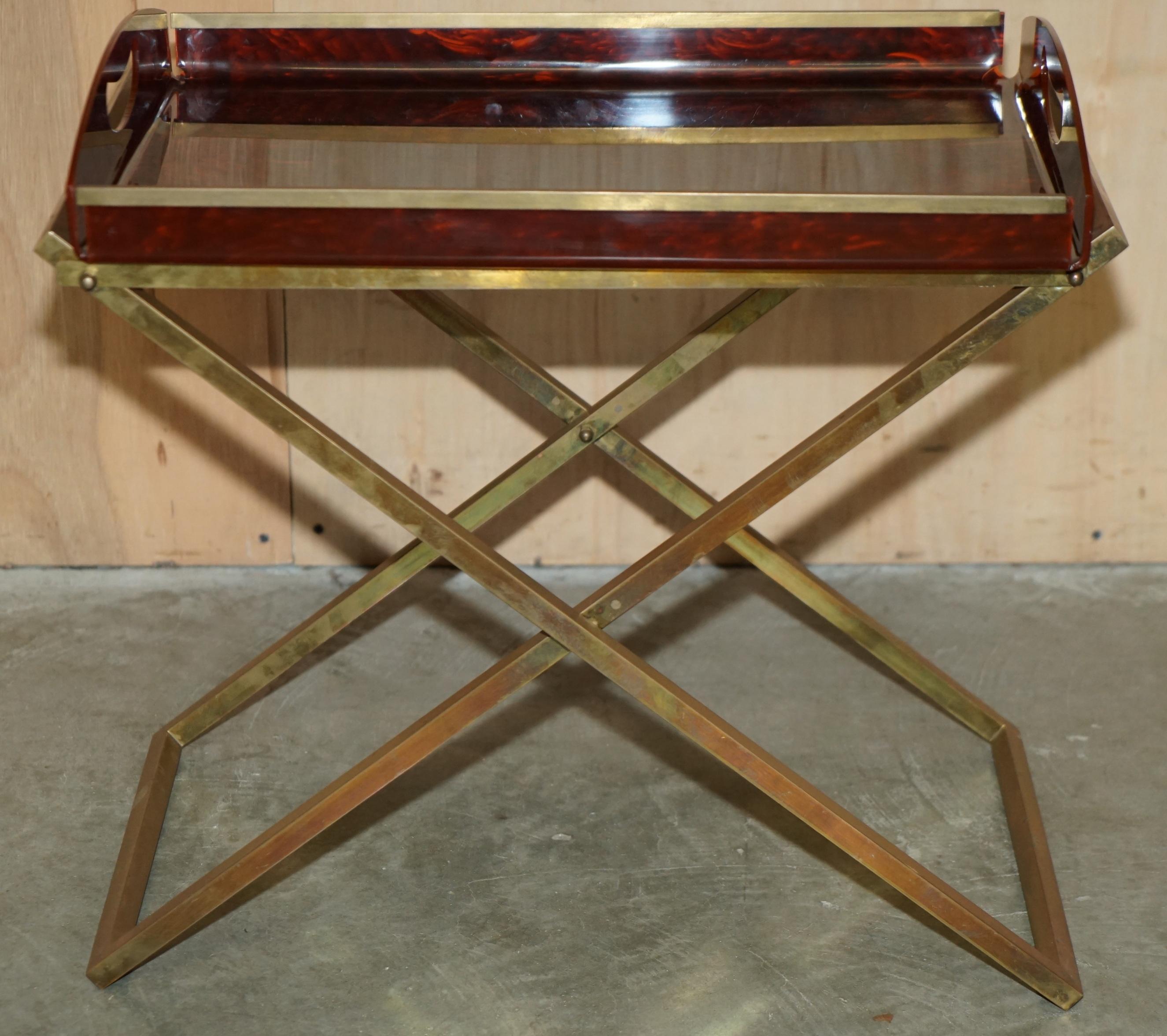 Brass RARE PAIR OF MAISON MERCIER CiRCA 1970 FRENCH TRAY TABLES IN FAUX TORTOISE SHELL
