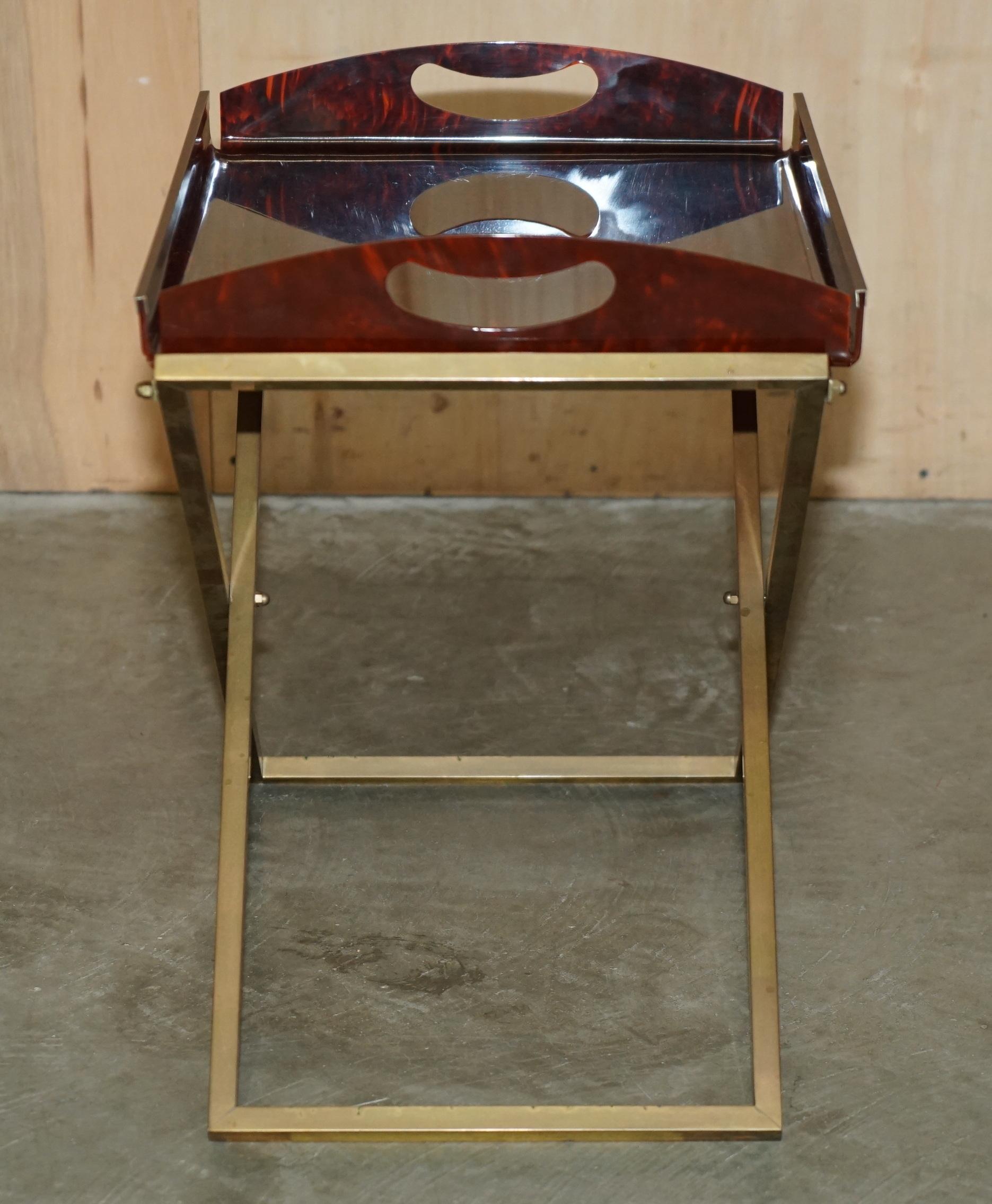 RARE PAIR OF MAISON MERCIER CiRCA 1970 FRENCH TRAY TABLES IN FAUX TORTOISE SHELL 1