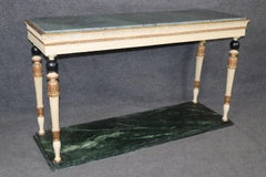 Rare Pair of Marble and Faux Marble Paint Decorated Console Tables Manner Jansen