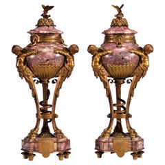 Rare Pair of Marble and Gilt Bronze Cassolettes 19th Century