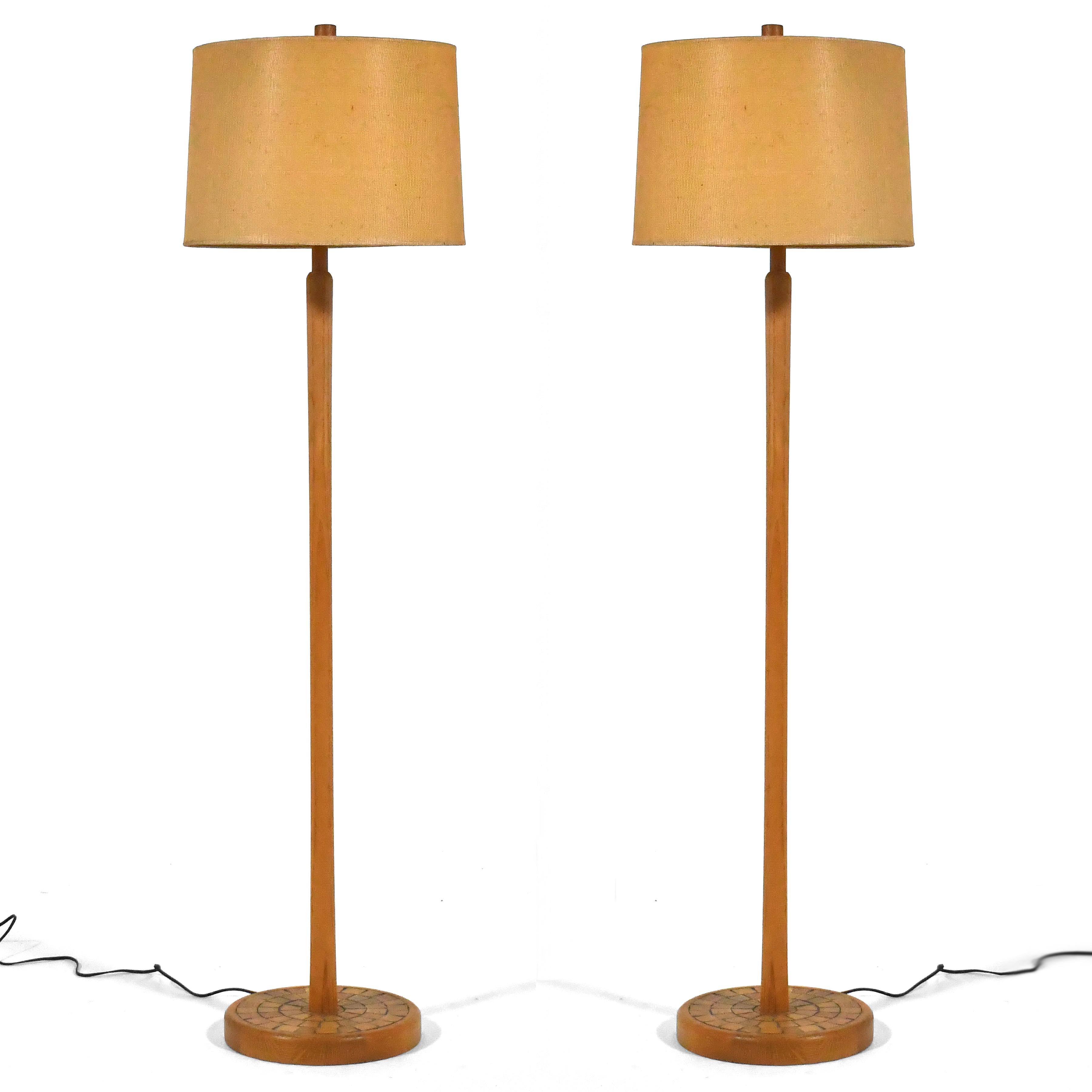 Gordon and Jane Martz are famous for their work in ceramic. Lamps, tables, bowls, decorative accessories and artwork all received their special touch in the kiln. However their sensitive aesthetic extended beyond pottery. These floor lamps are a