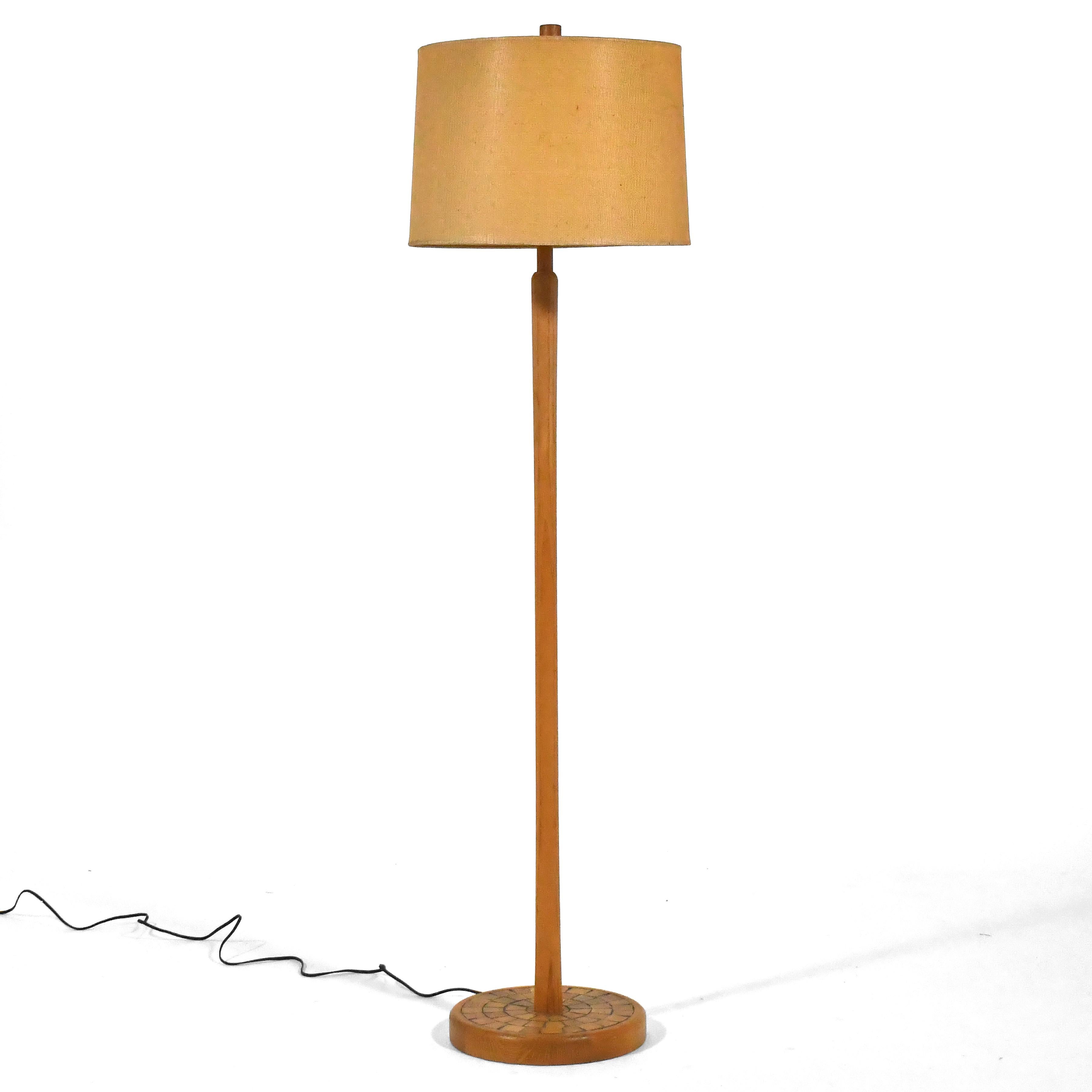 Pair of Rare Martz Floor Lamp in Oak with Wood Tiles For Sale 3