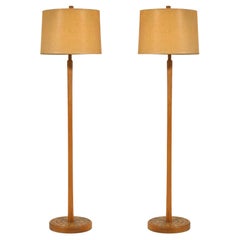 Vintage Pair of Rare Martz Floor Lamp in Oak with Wood Tiles