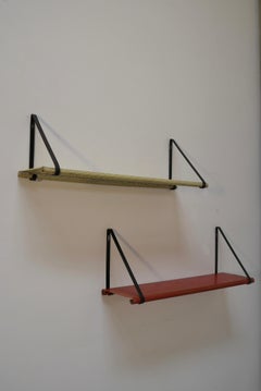 Rare Pair of Mathieu Matégot Wall Shelves in Red en Yellow