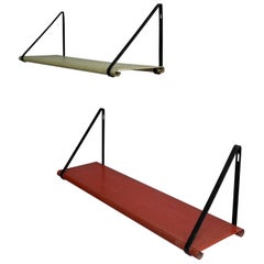 Rare Pair of Mathieu Matégot Wall Shelves in Red en Yellow