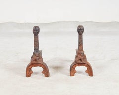 Rare Pair of Medieval Sand Cast Iron Andirons