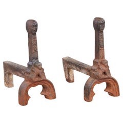 Rare Pair of Medieval Sand Cast Iron Andirons
