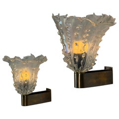 Rare Pair of "Medusa" Murano Glass Sconces by Ercole Barovier, 1940s