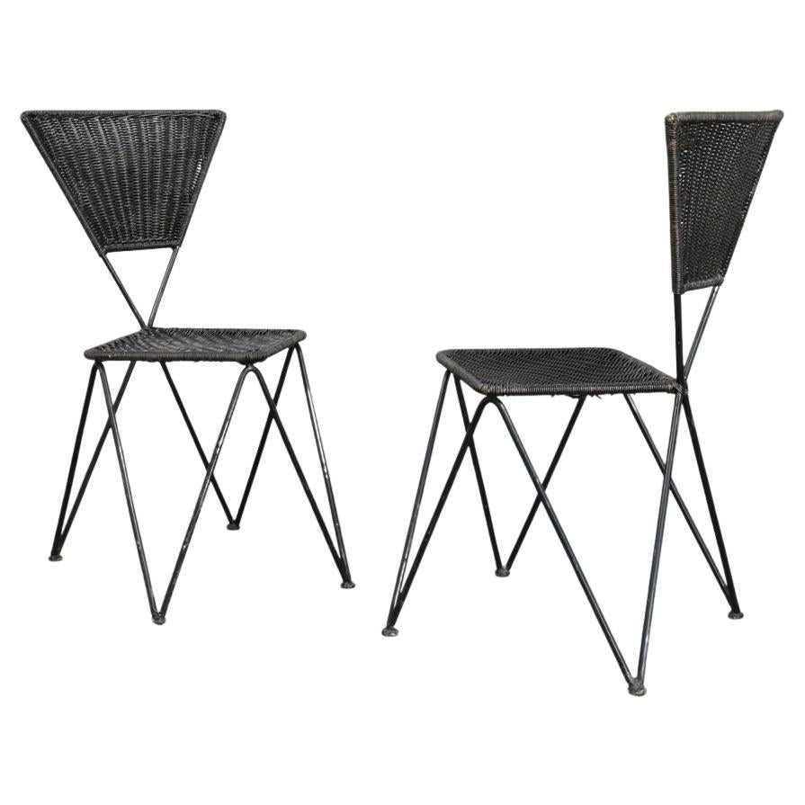 Rara coppia di sedie "Sonett" in metallo e vimini di Karl Fostel Seniors Erben, Austria in vendita