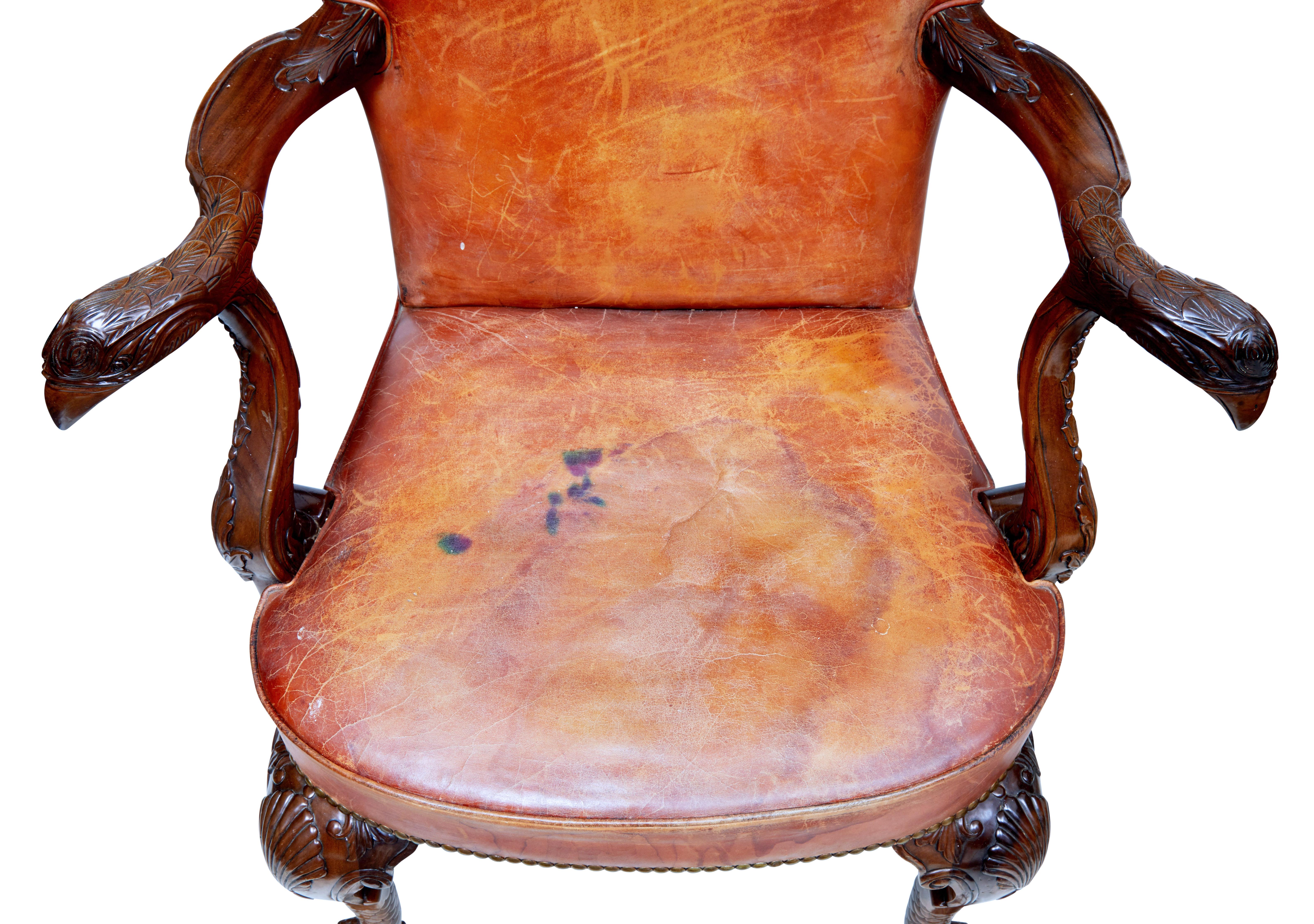 Rare Pair of Mid-20th Century Carved Mahogany Armchairs In Good Condition In Debenham, Suffolk