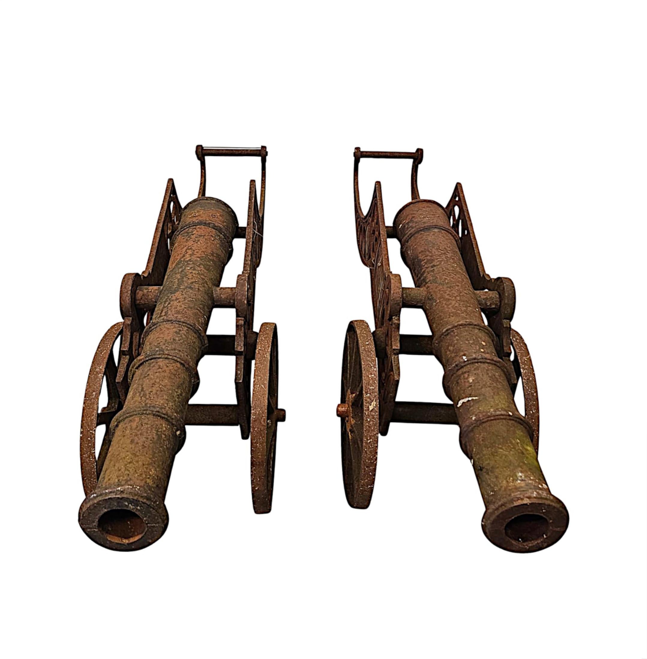 Rare Pair of Mid 20th Century Heavy Cast Iron Garden Cannons In Good Condition For Sale In Dublin, IE