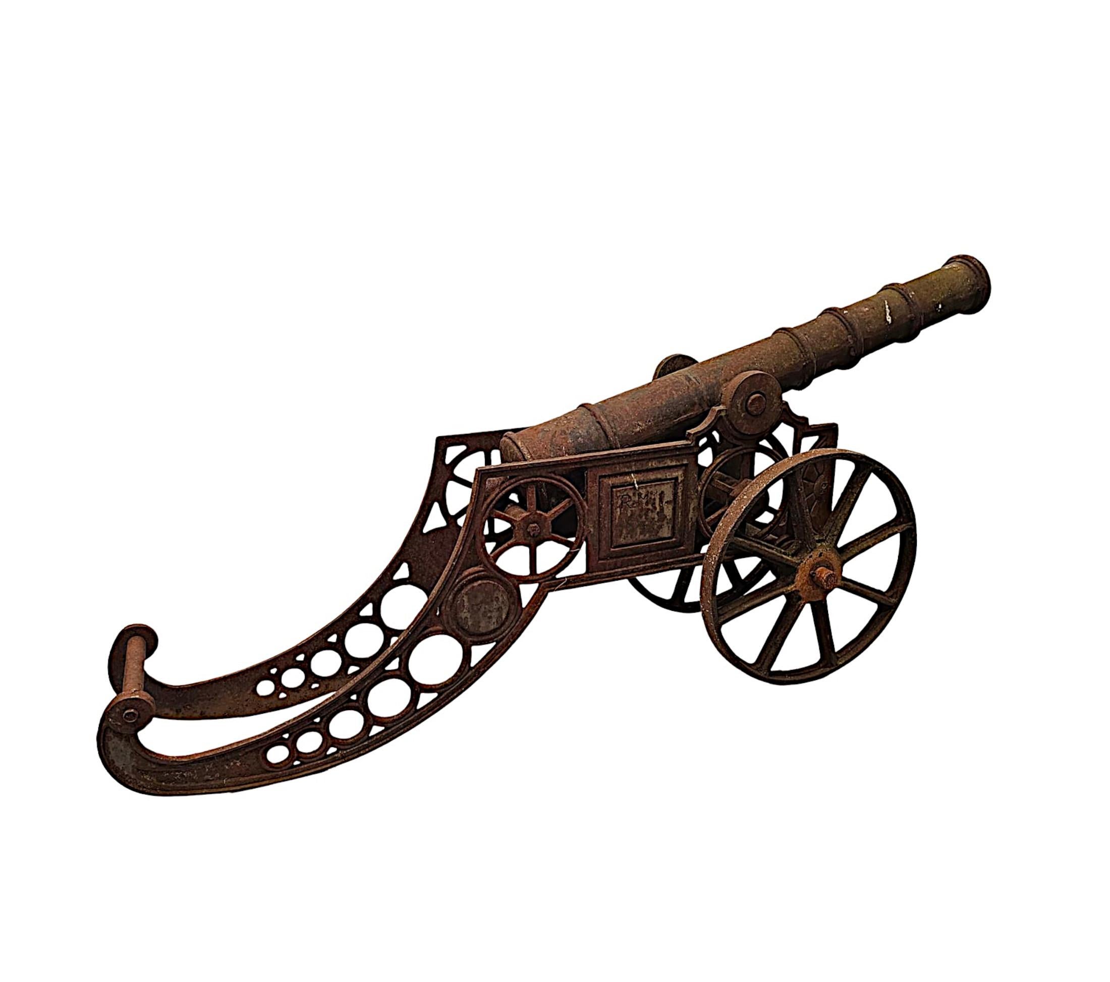 Rare Pair of Mid 20th Century Heavy Cast Iron Garden Cannons For Sale 1