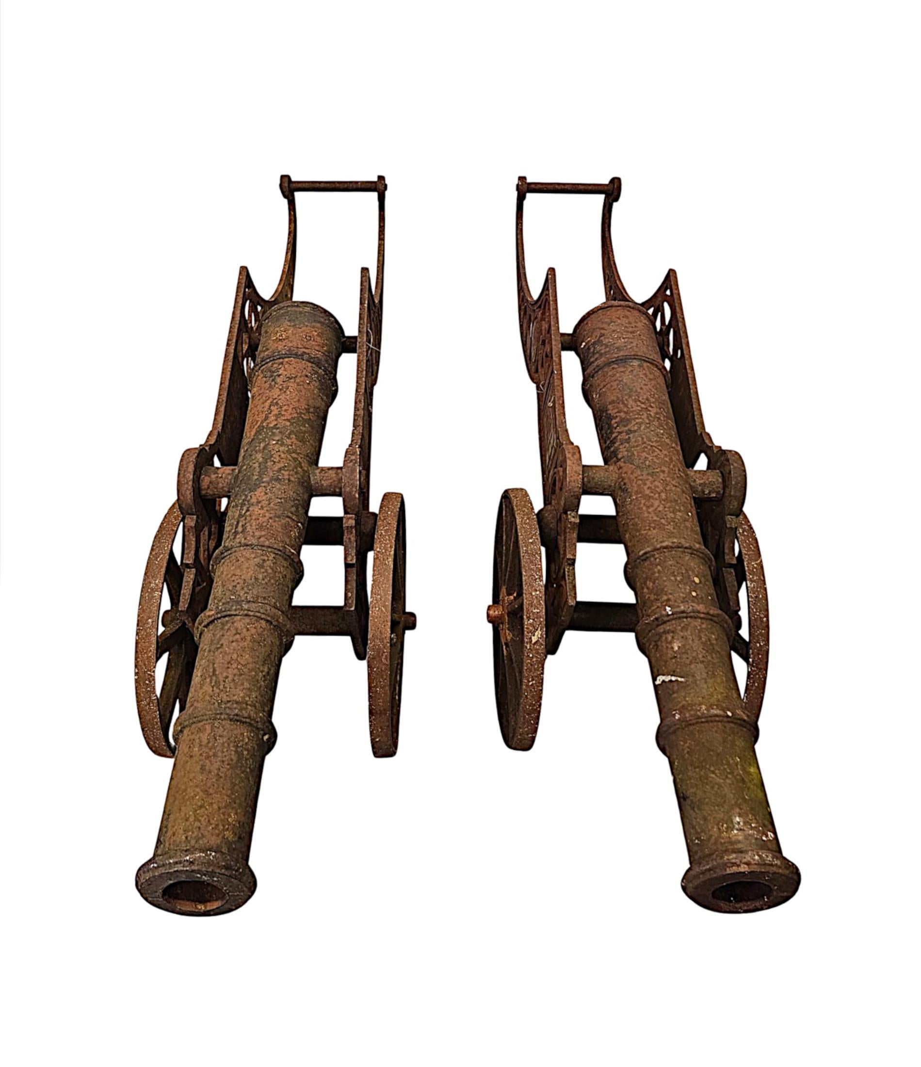 Rare Pair of Mid 20th Century Heavy Cast Iron Garden Cannons For Sale 2