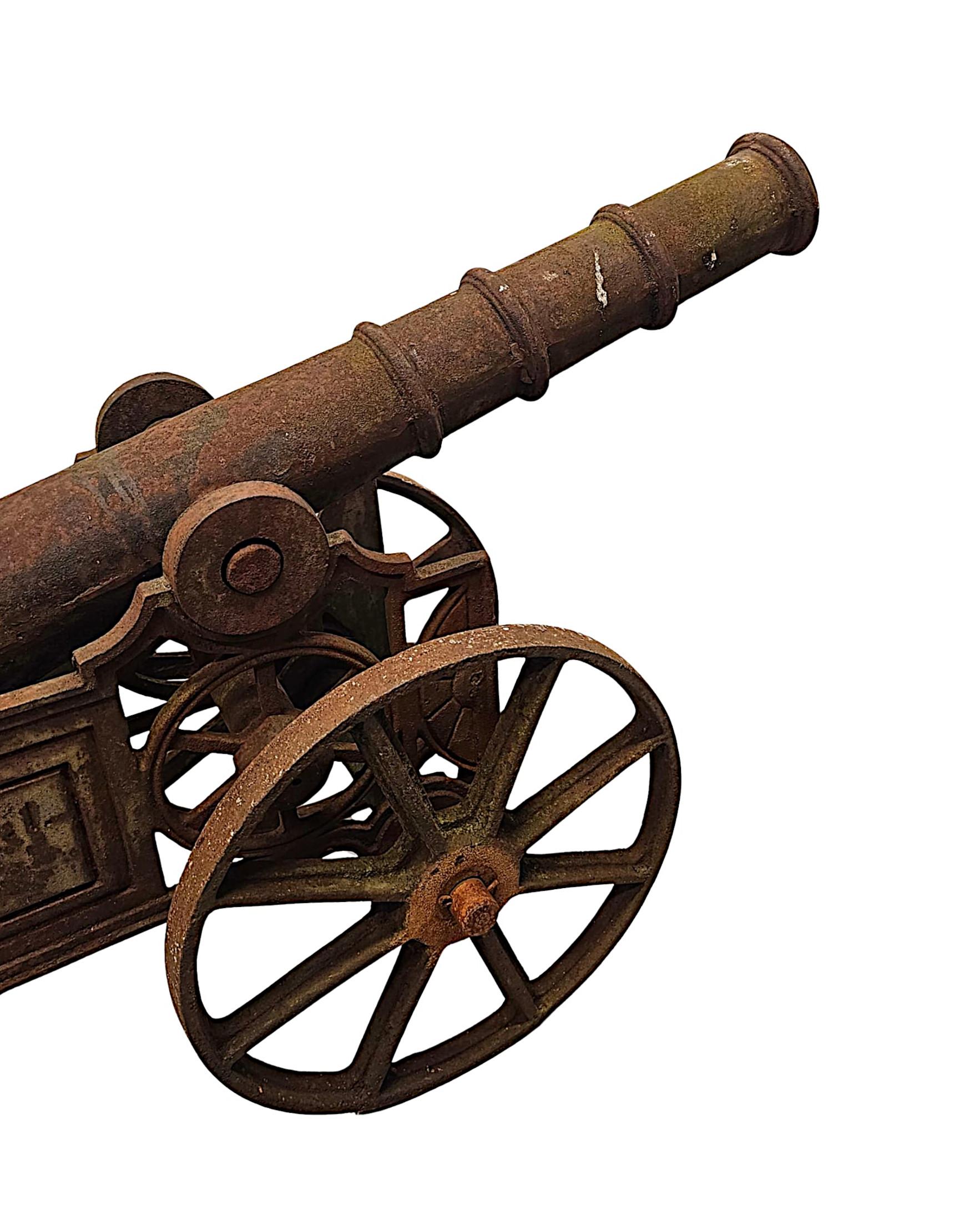 Rare Pair of Mid 20th Century Heavy Cast Iron Garden Cannons For Sale 3
