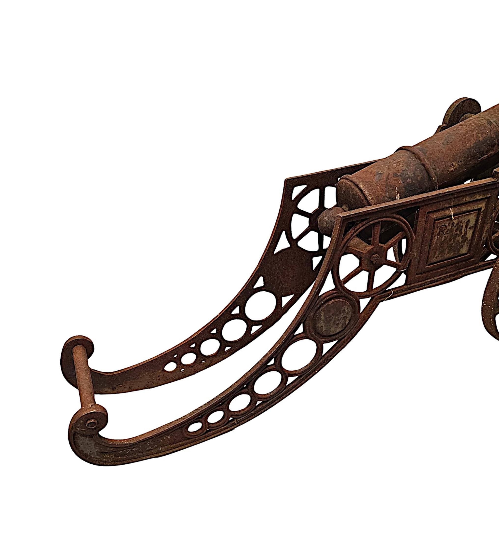 Rare Pair of Mid 20th Century Heavy Cast Iron Garden Cannons For Sale 5