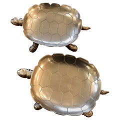 Rare Pair of Mid-Century Modern Brass Turtle Dishes
