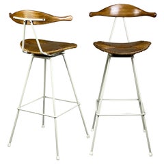 Rare Pair of Mid-Century Modern Cowhorn Barstools by Arthur Umanoff