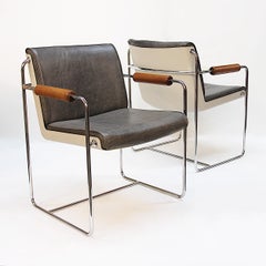 Rare Pair of Mid-Century Modern Fiberglass and Gray Leather Shell Lounge Chairs