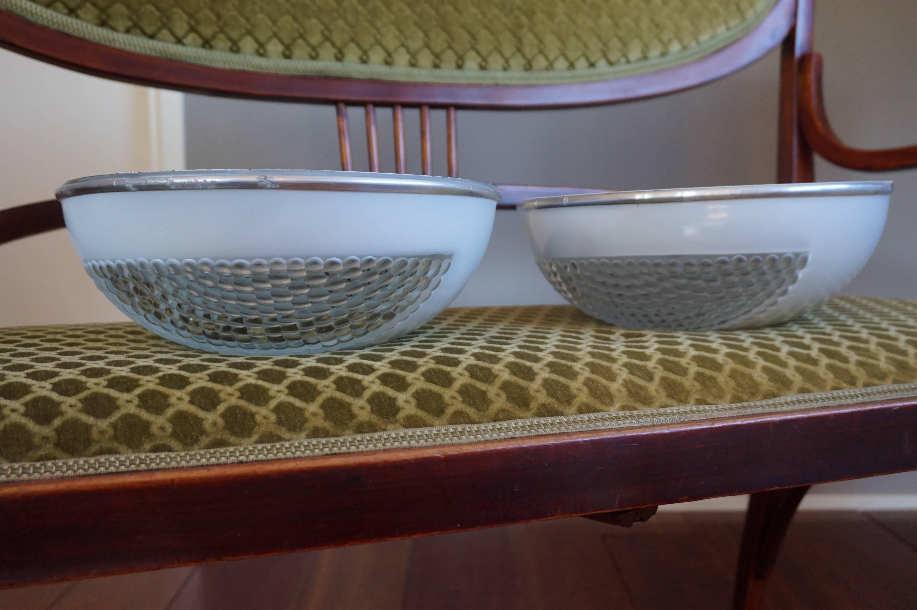 Rare Pair of Midcentury Modern French Holophane Flush Mounts 'emaille au four' For Sale 7