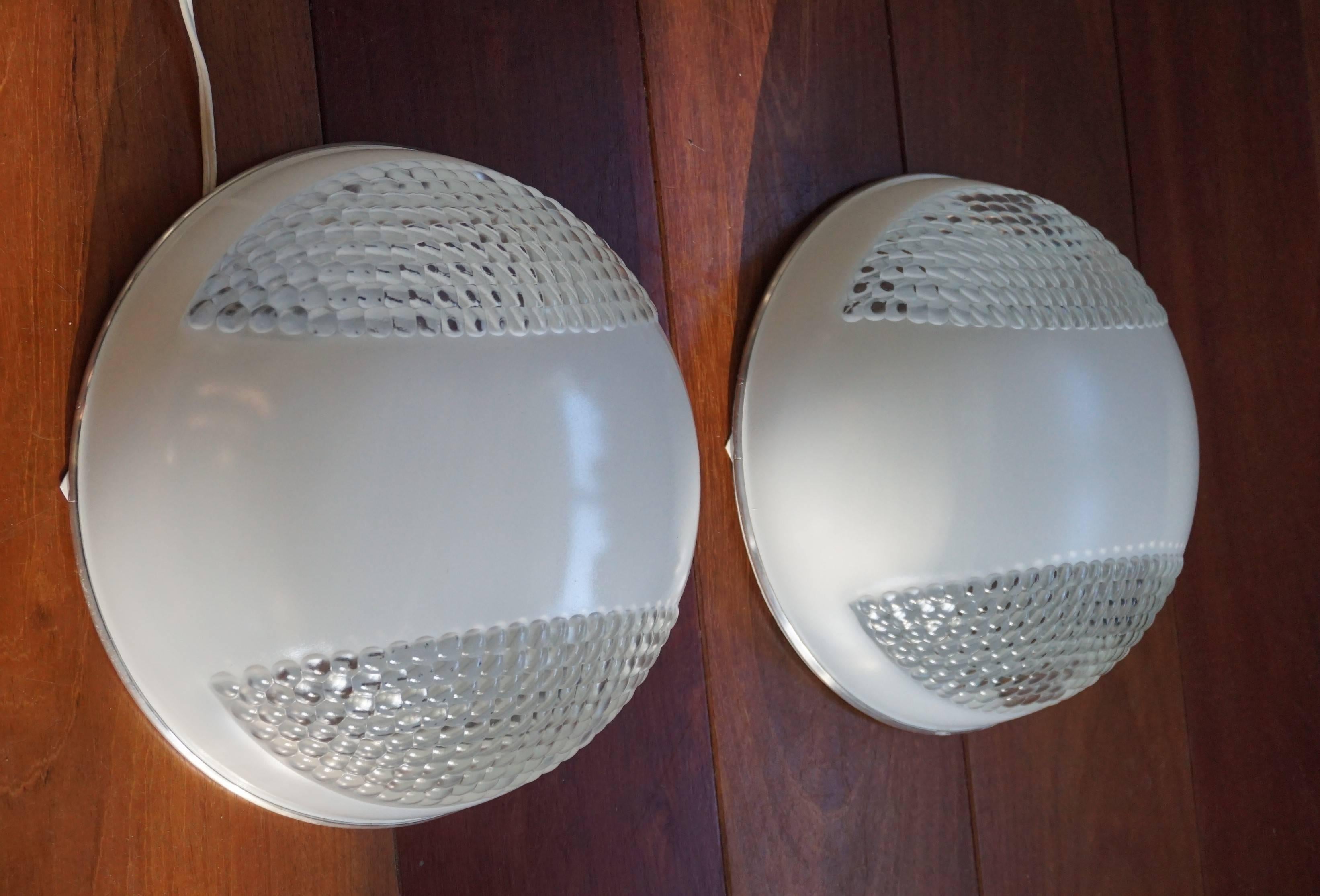Rare Pair of Midcentury Modern French Holophane Flush Mounts 'emaille au four' For Sale 10