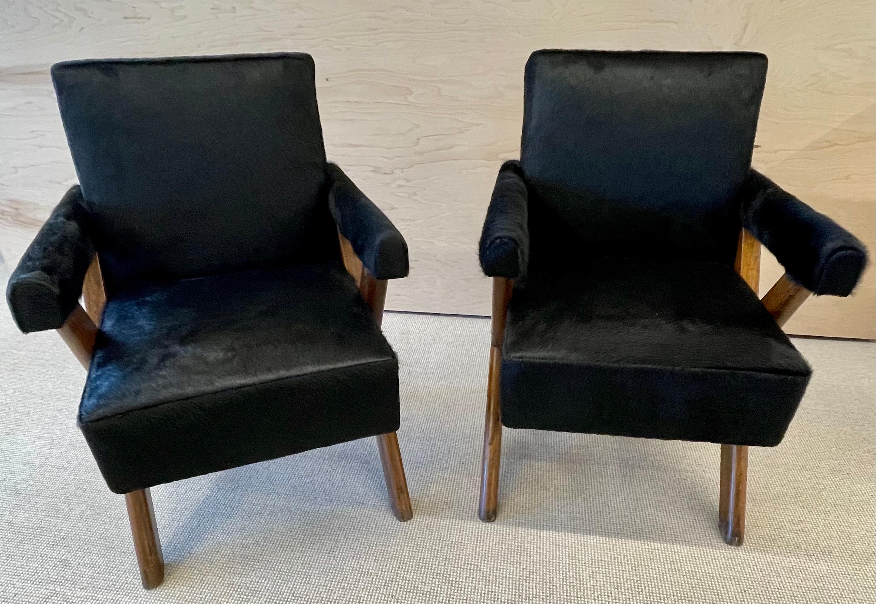 Pair of Mid-Century Modern Upholstered ‘Committee’ Chairs Attr. Pierre Jeanneret 1