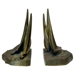 Rare Pair of Mid-Century Modern PM Craftsman Sculptural Brass Sailboat Bookends